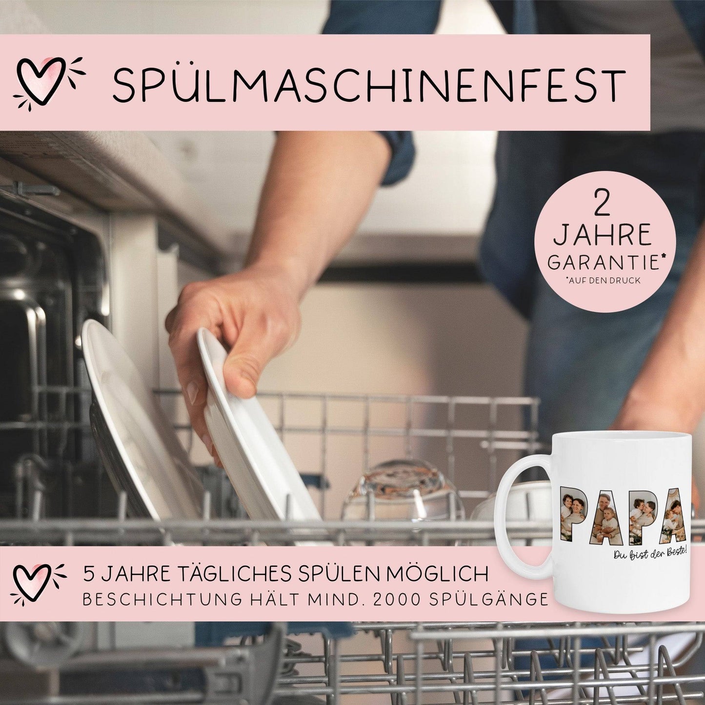 Vatertag Foto Tasse Papa Name mit Fotos personalisiert - mit eigenen Bildern selbst gestalten - Bester Papa, Vater, Dad Geschenk als Vatertagsgeschenk Geburtstag - Weiß  kleinebuchstaben   