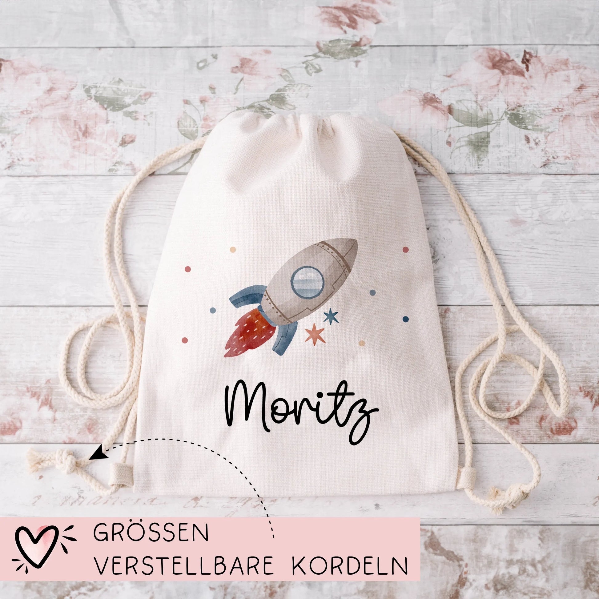 Astronaut Weltraum Rakete Turnbeutel Stoffbeutel Sportbeutel - Kindergartentasche Schule Kindergarten Weltraum - Weihnachten oder Geburtstag  kleinebuchstaben   