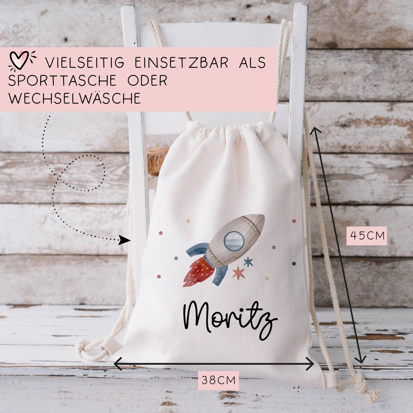 Astronaut Weltraum Rakete Turnbeutel Stoffbeutel Sportbeutel - Kindergartentasche Schule Kindergarten Weltraum - Weihnachten oder Geburtstag  kleinebuchstaben   