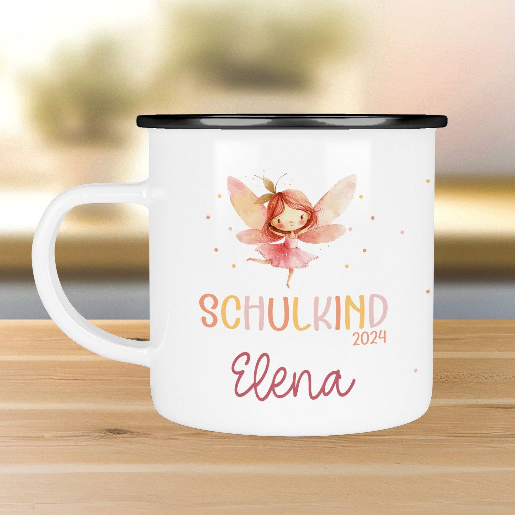 Ballerina Kindertasse Schulanfang  Schulkind 2024 Fee Name Emaille Tasse Kind Kindergeschirr personalisiert Kinder Geschenk  kleinebuchstaben   