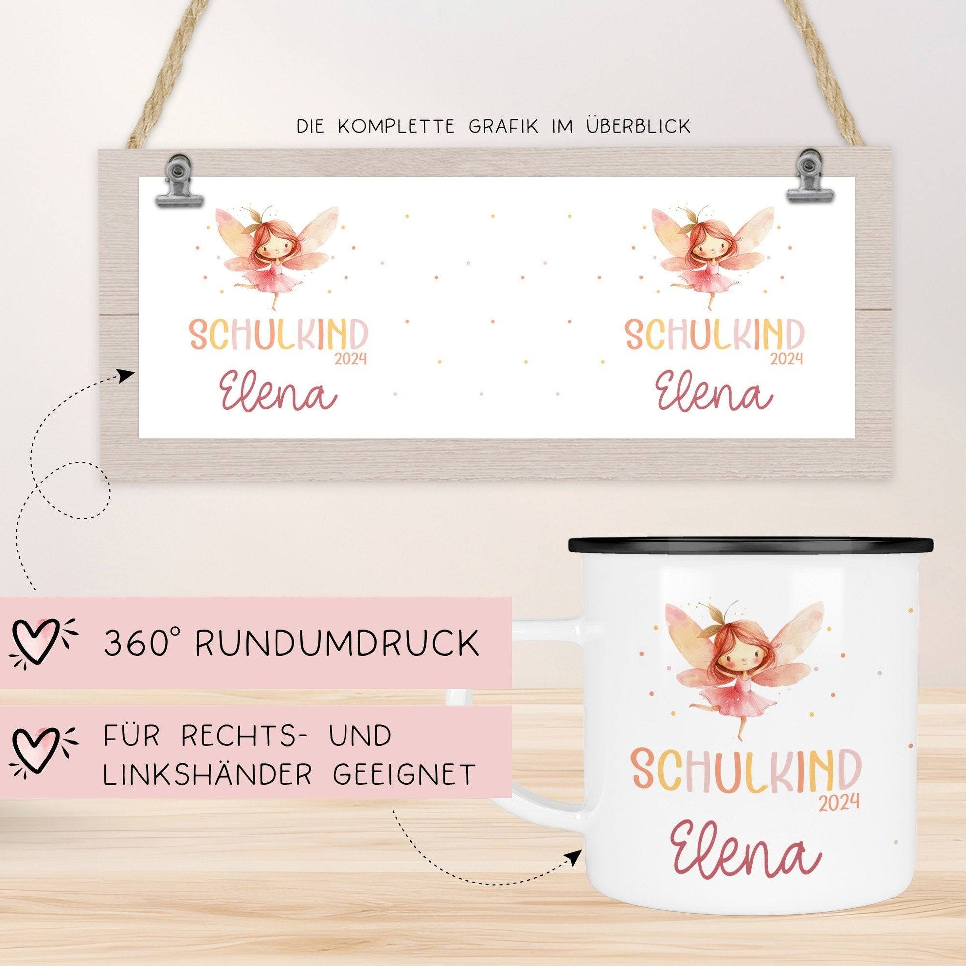 Ballerina Kindertasse Schulanfang  Schulkind 2024 Fee Name Emaille Tasse Kind Kindergeschirr personalisiert Kinder Geschenk  kleinebuchstaben   