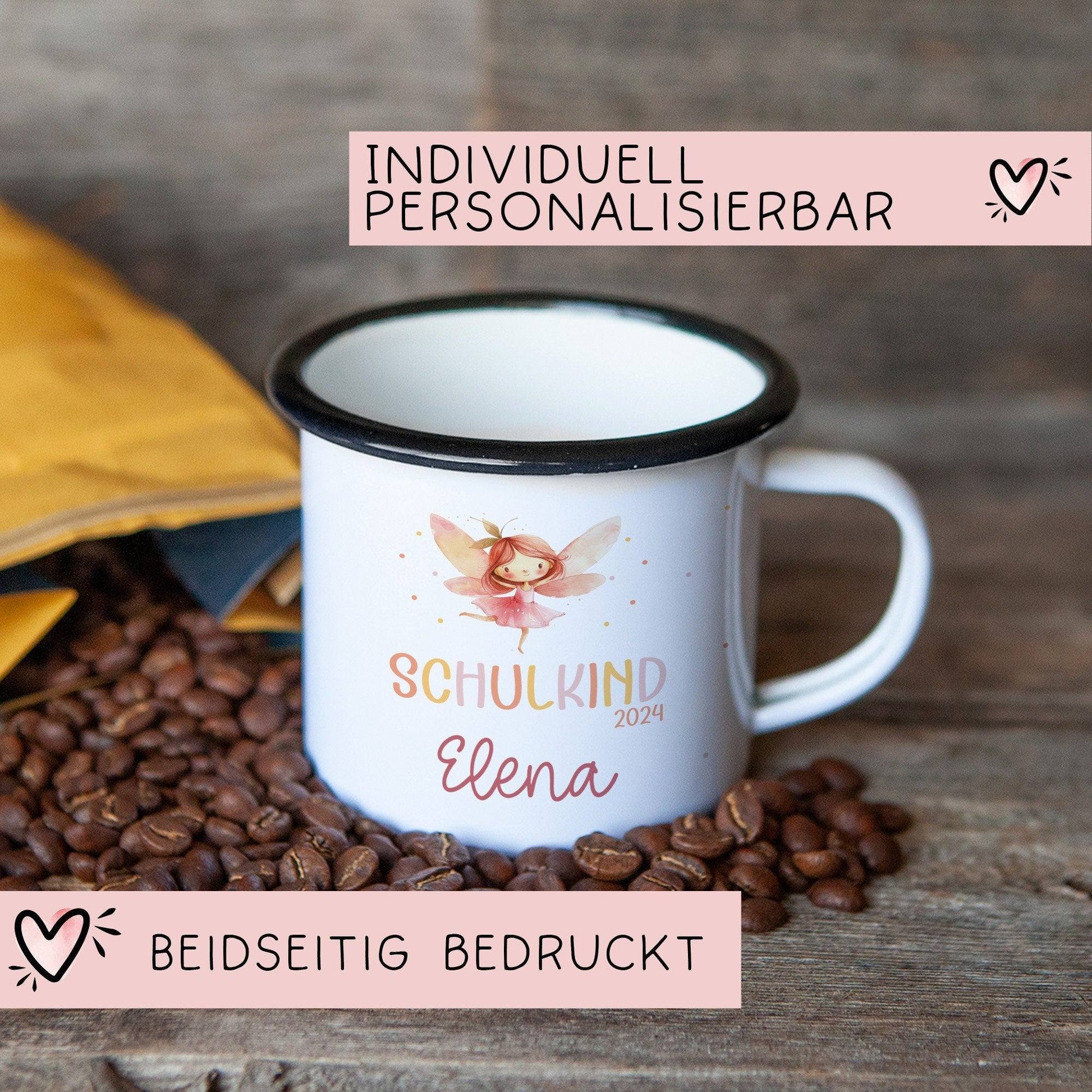 Ballerina Kindertasse Schulanfang  Schulkind 2024 Fee Name Emaille Tasse Kind Kindergeschirr personalisiert Kinder Geschenk  kleinebuchstaben   