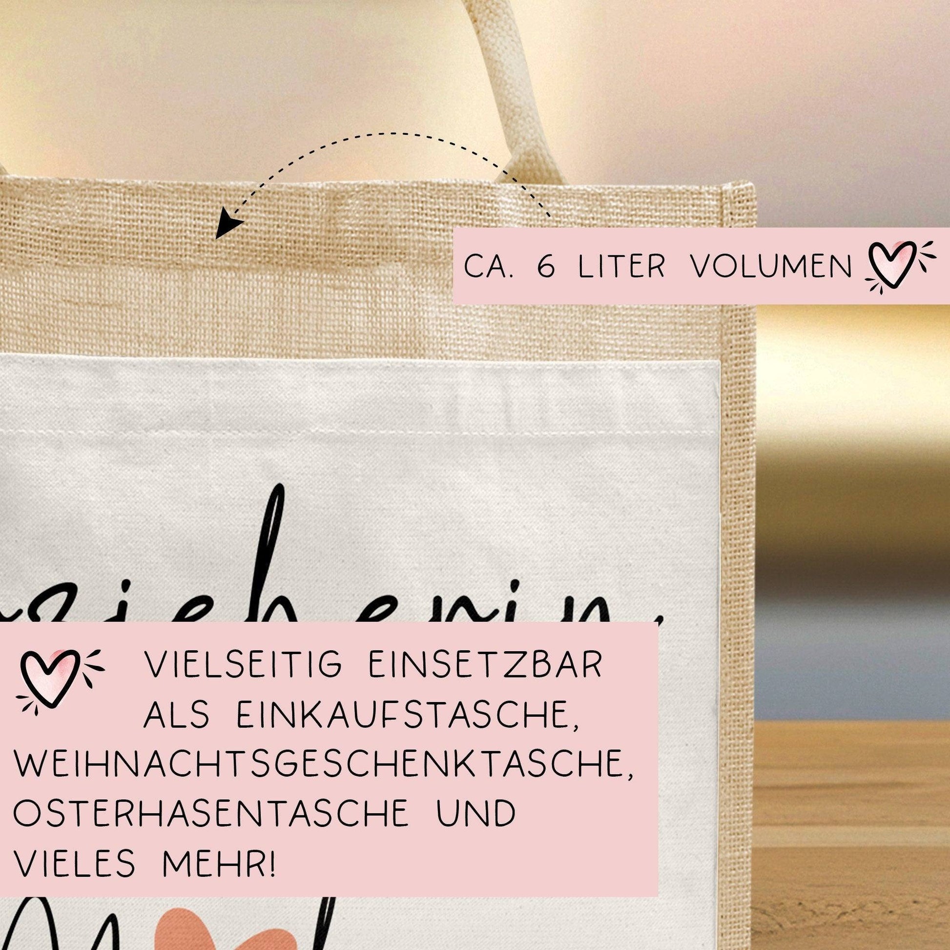 Erzieherin mit Herz - Personalisierte Tasche Jute - Geschenk Juteasche Abschiedsgeschenk Schule Kindergarten - Beste Erzieherin Wunschtext  kleinebuchstaben   