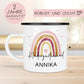 Kindergartenkind Geschenk zum Kindergartenstart Kindergartenkind Tasse Kita Start Tasse Kindergarten Personalisiert Emaille Tasse Becher  kleinebuchstaben Regenbogen Rosa Silber 