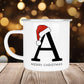 Personalisierte Emaille Tasse Weihnachten - Frohe Weihnachten - Merry Christmas - mit Anfangsbuchstabe und Wunschnamen - Nikolaus - Becher  kleinebuchstaben   