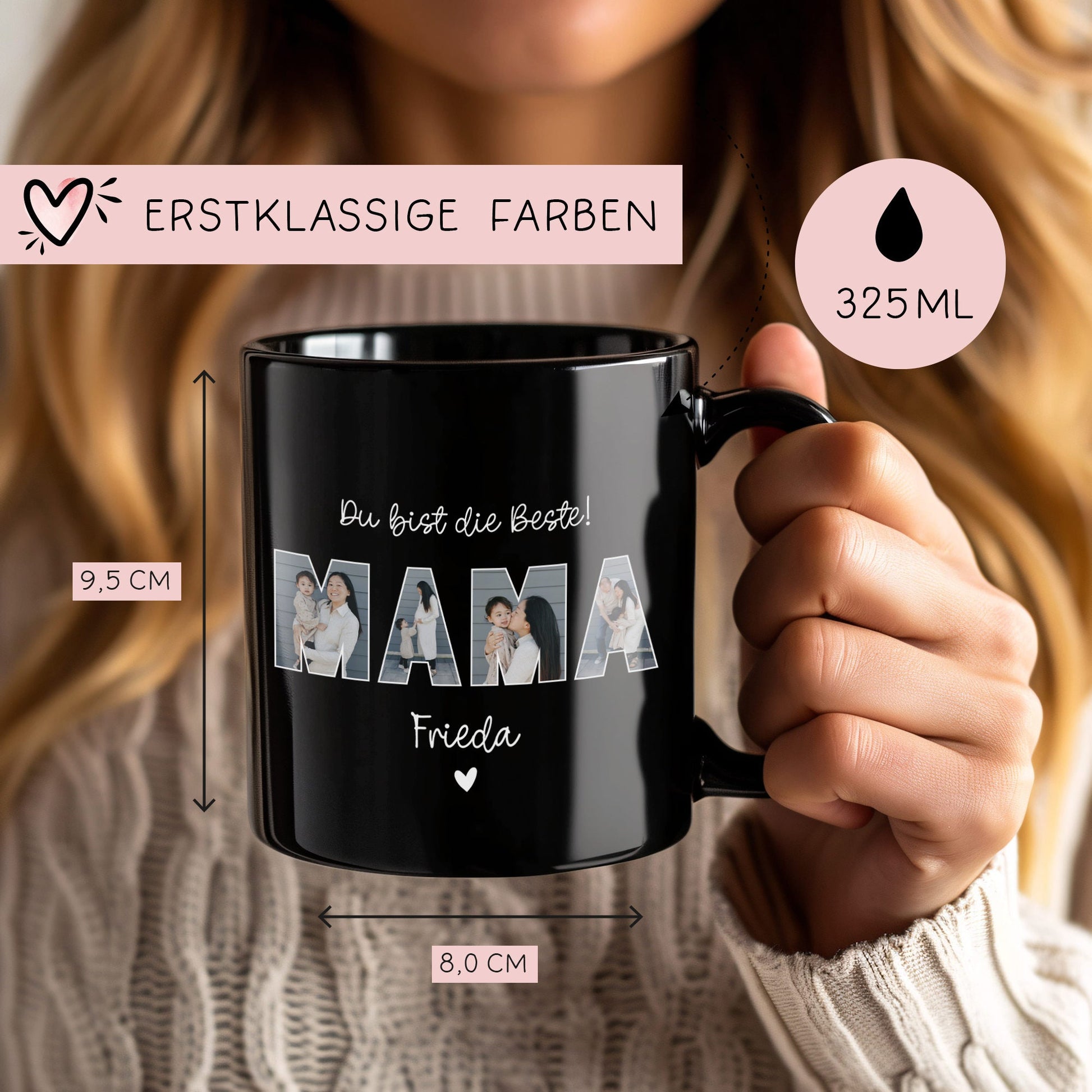 Personalisierte Foto Tasse Mama personalisiert zum Muttertag Weihnachten - Fototasse mit eigenen Bildern selbst gestalten - Geschenk - 325ml  kleinebuchstaben   