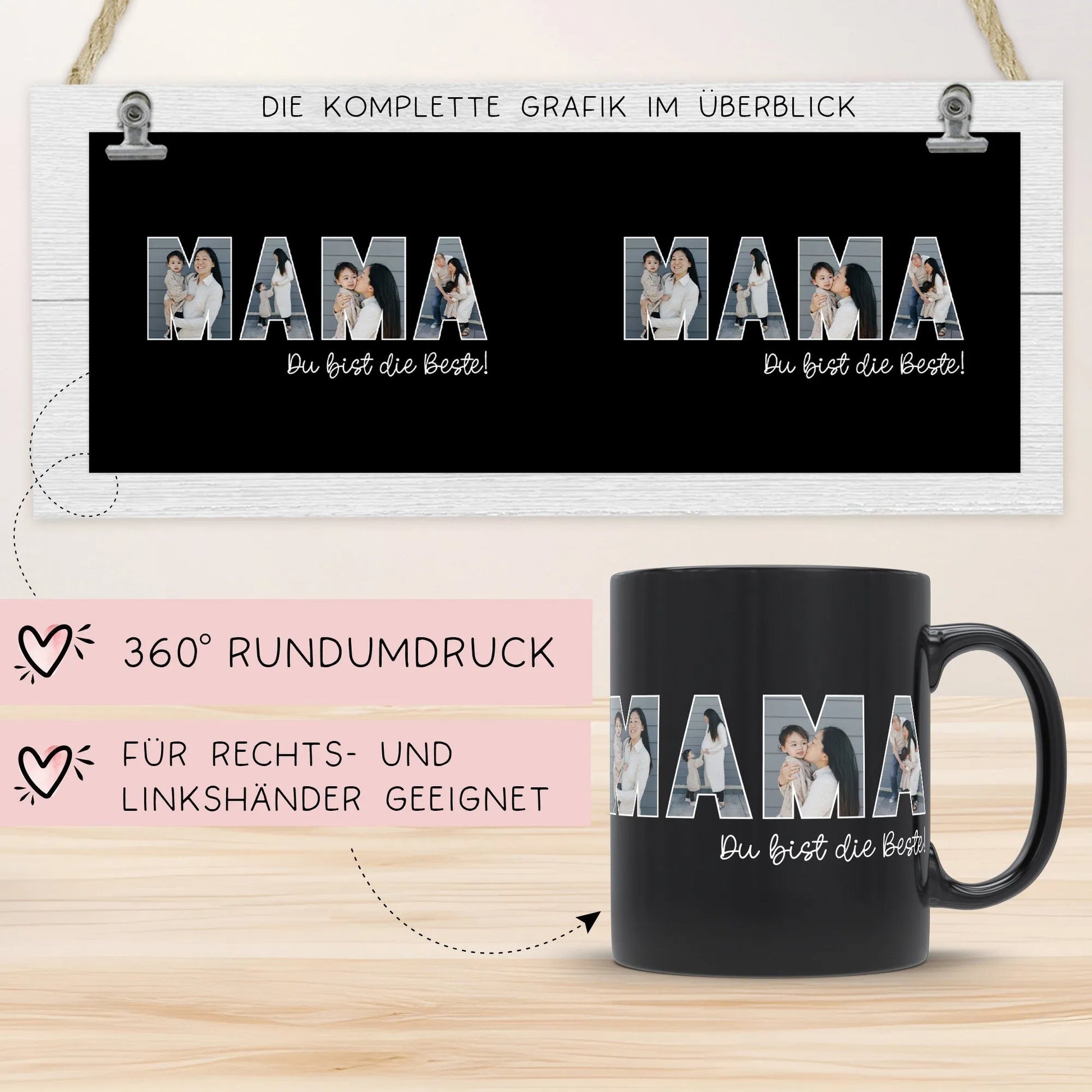 Personalisierte Foto Tasse Mama personalisiert zum Muttertag Weihnachten - Fototasse mit eigenen Bildern selbst gestalten - Geschenk - 325ml  kleinebuchstaben   