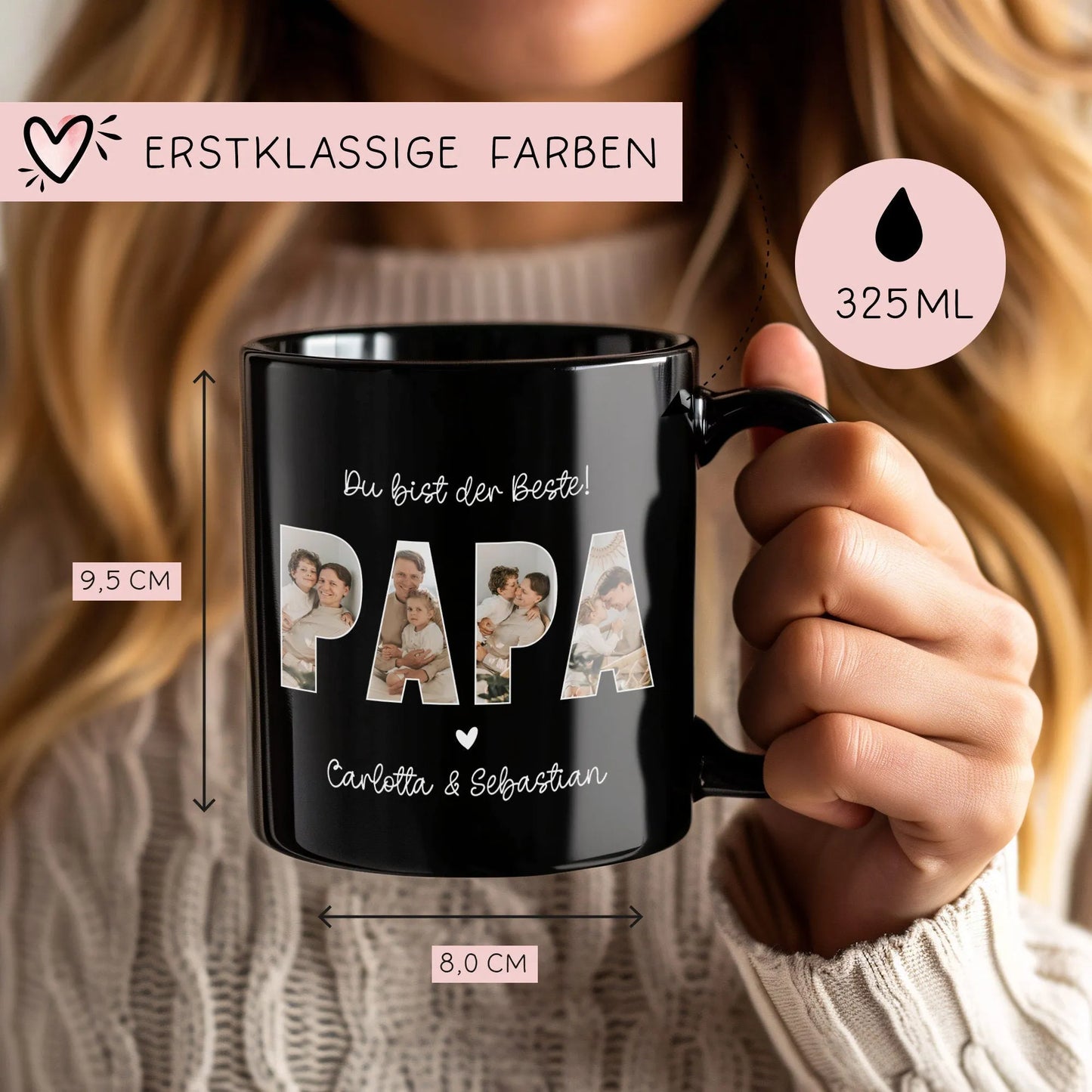 Personalisierte Foto Tasse Papa personalisiert zum Vatertag Weihnachten - Fototasse mit eigenen Bildern selbst gestalten - Geschenk - 325ml  kleinebuchstaben   