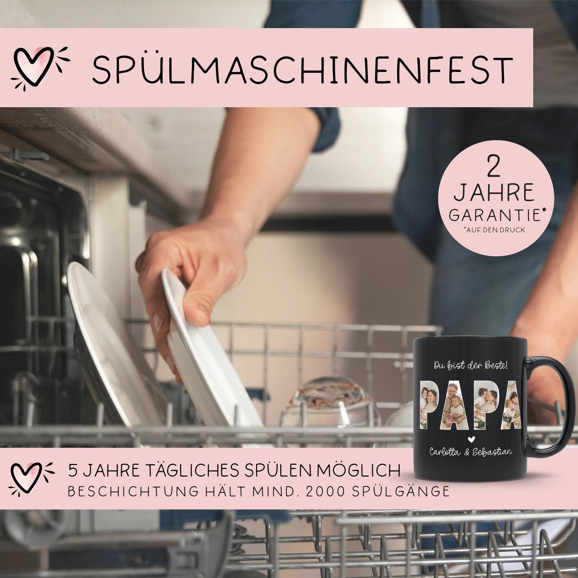 Personalisierte Foto Tasse Papa personalisiert zum Vatertag Weihnachten - Fototasse mit eigenen Bildern selbst gestalten - Geschenk - 325ml  kleinebuchstaben   