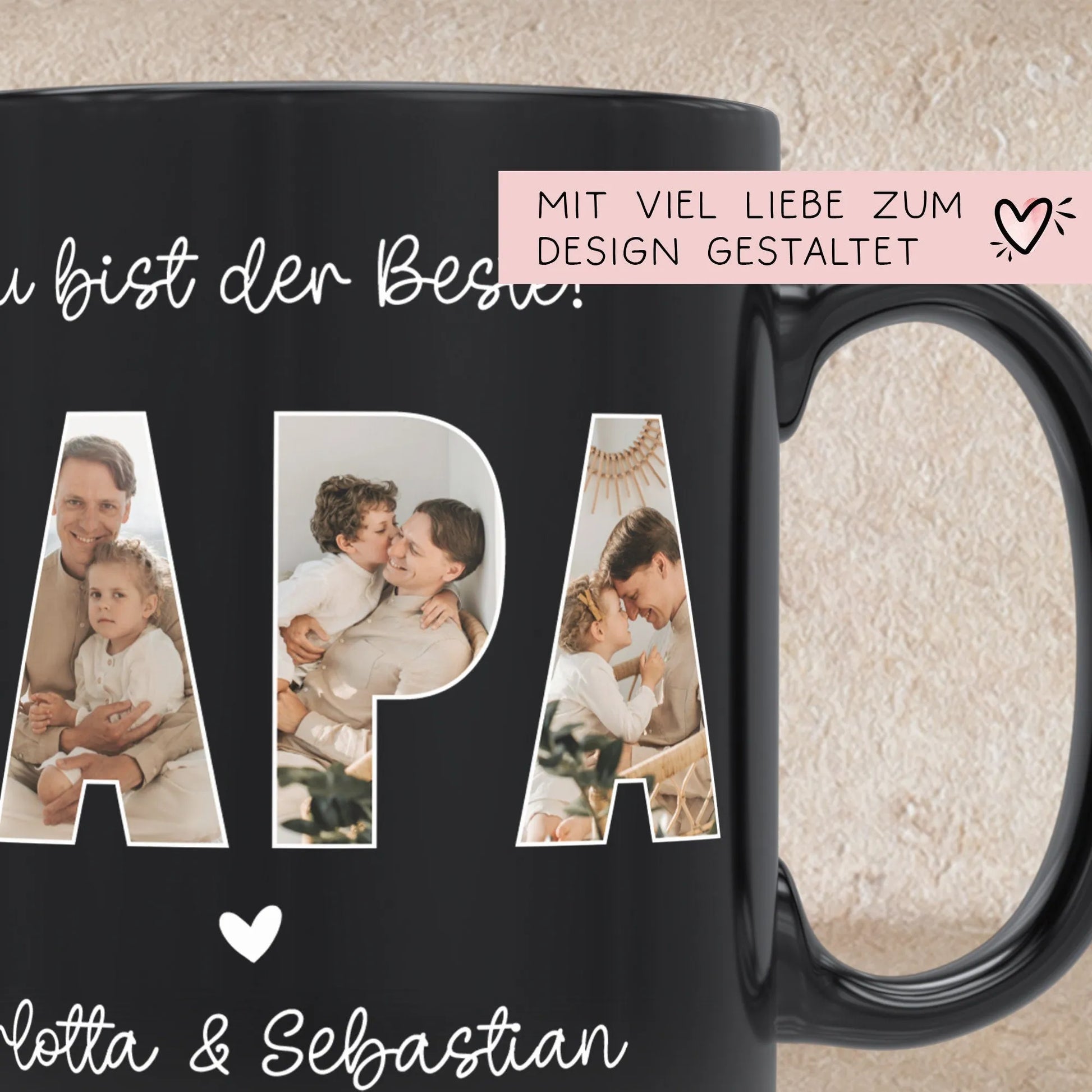 Personalisierte Foto Tasse Papa personalisiert zum Vatertag Weihnachten - Fototasse mit eigenen Bildern selbst gestalten - Geschenk - 325ml  kleinebuchstaben   