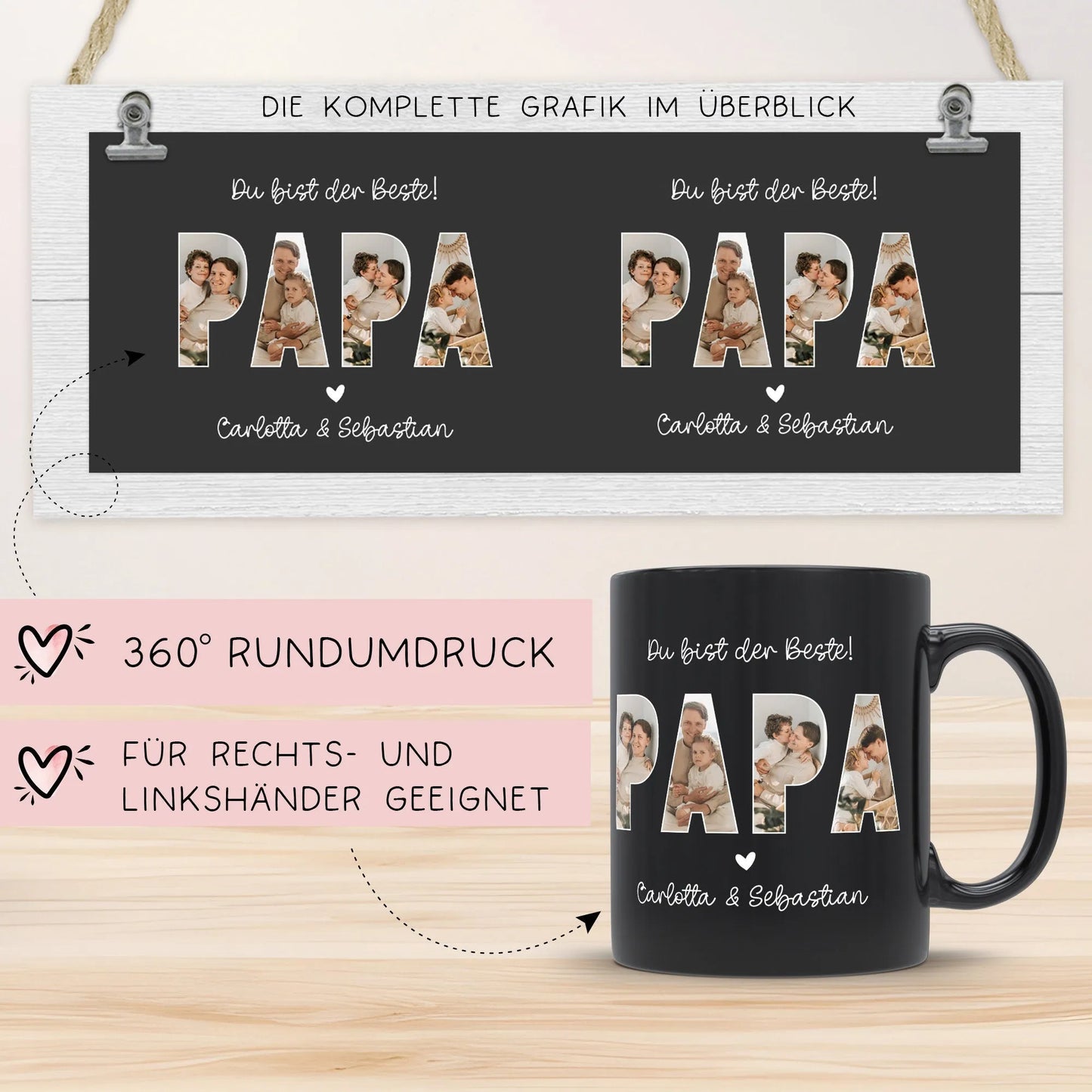 Personalisierte Foto Tasse Papa personalisiert zum Vatertag Weihnachten - Fototasse mit eigenen Bildern selbst gestalten - Geschenk - 325ml  kleinebuchstaben   