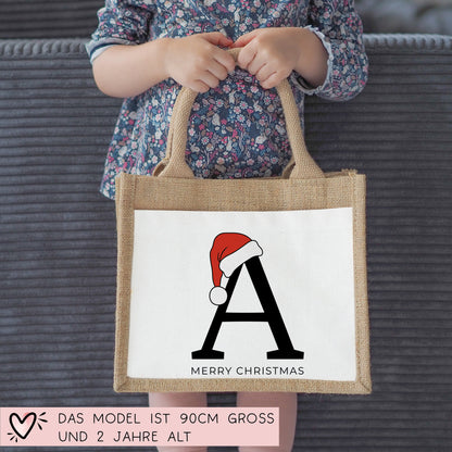 Personalisierte Nikolaus Tasche Weihnachten - Nikolausgeschenk - Statt Geschenkpapier - Pocket Beutel - Monogramm - Buchstaben - Geschenk  kleinebuchstaben MERRY CHRISTMAS  