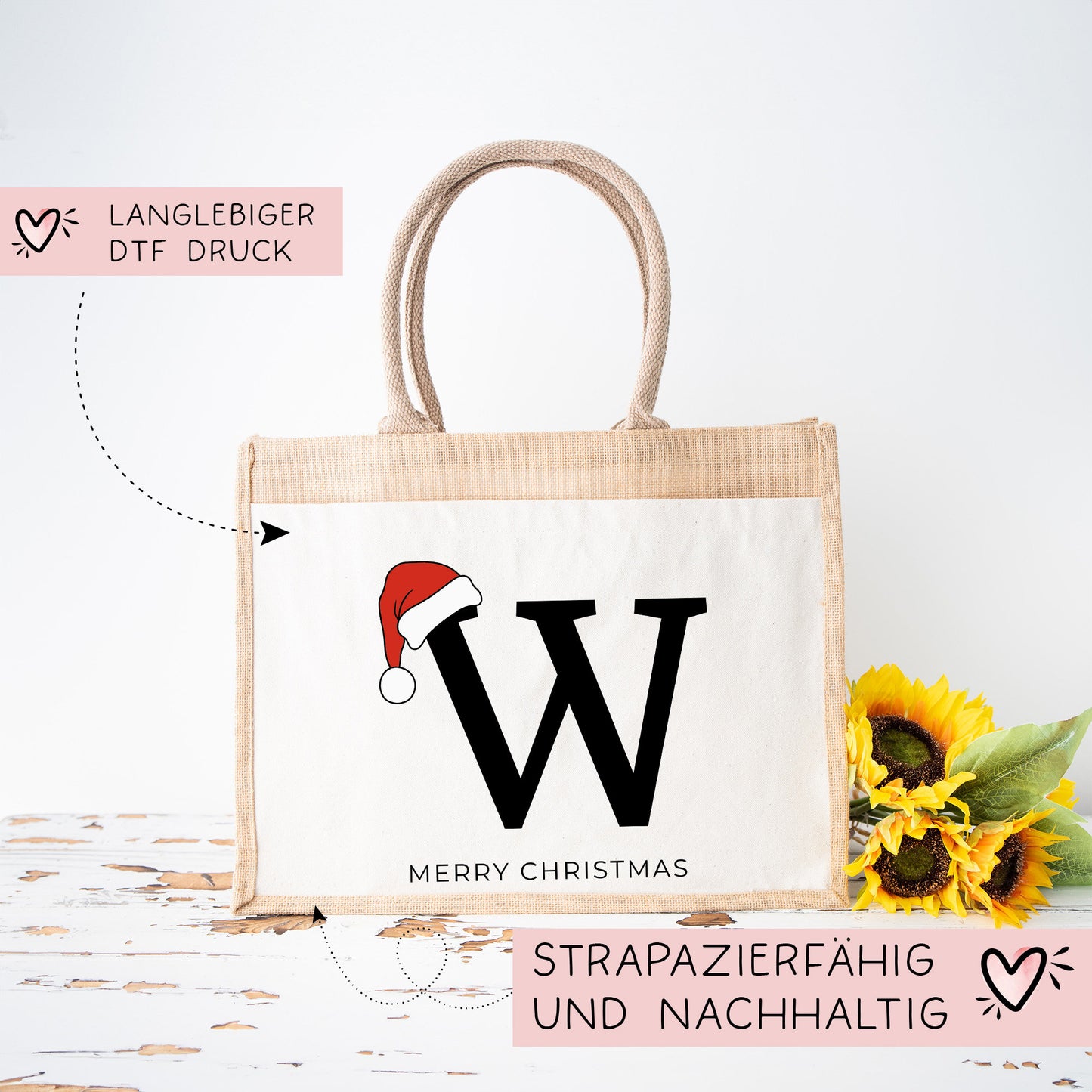 Personalisierte Nikolaus Tasche Weihnachten - Nikolausgeschenk - Statt Geschenkpapier - Pocket Beutel - Monogramm - Buchstaben - Geschenk  kleinebuchstaben   