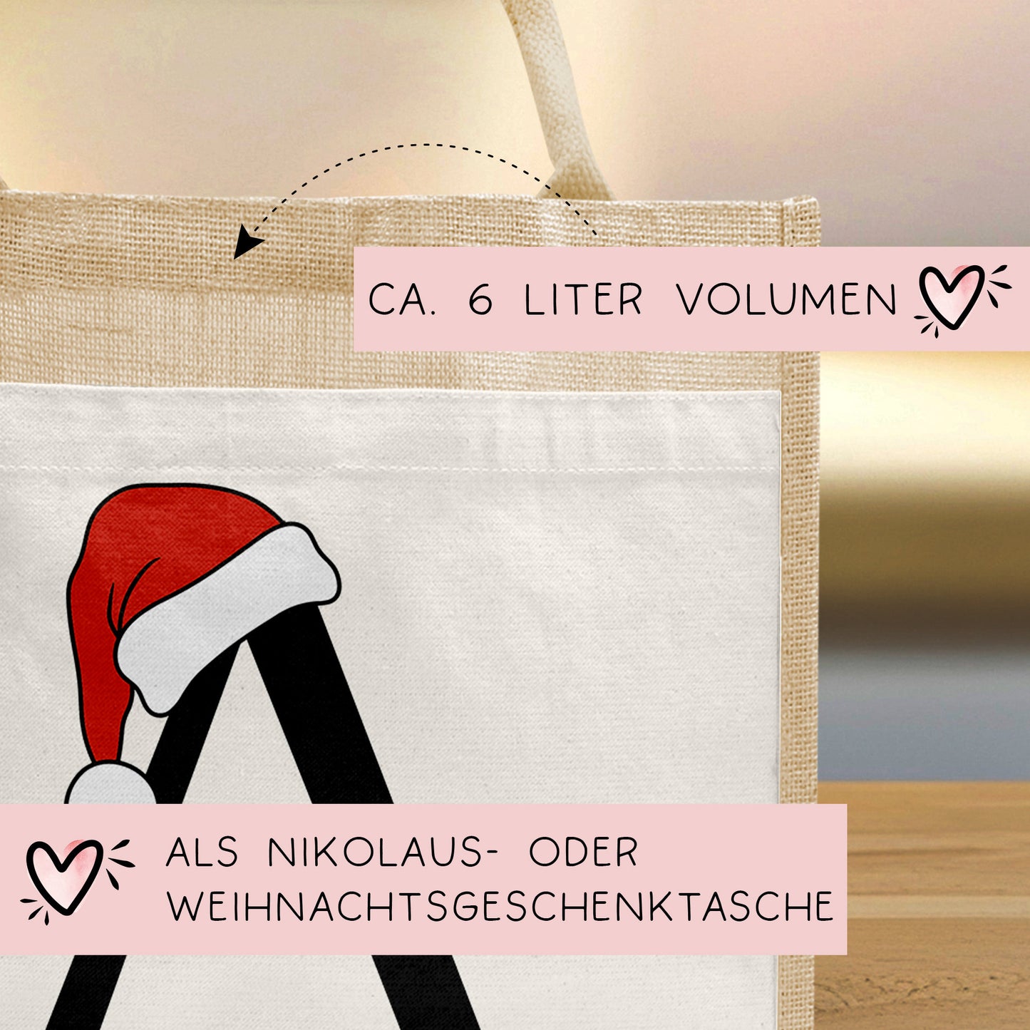 Personalisierte Nikolaus Tasche Weihnachten - Nikolausgeschenk - Statt Geschenkpapier - Pocket Beutel - Monogramm - Buchstaben - Geschenk  kleinebuchstaben   