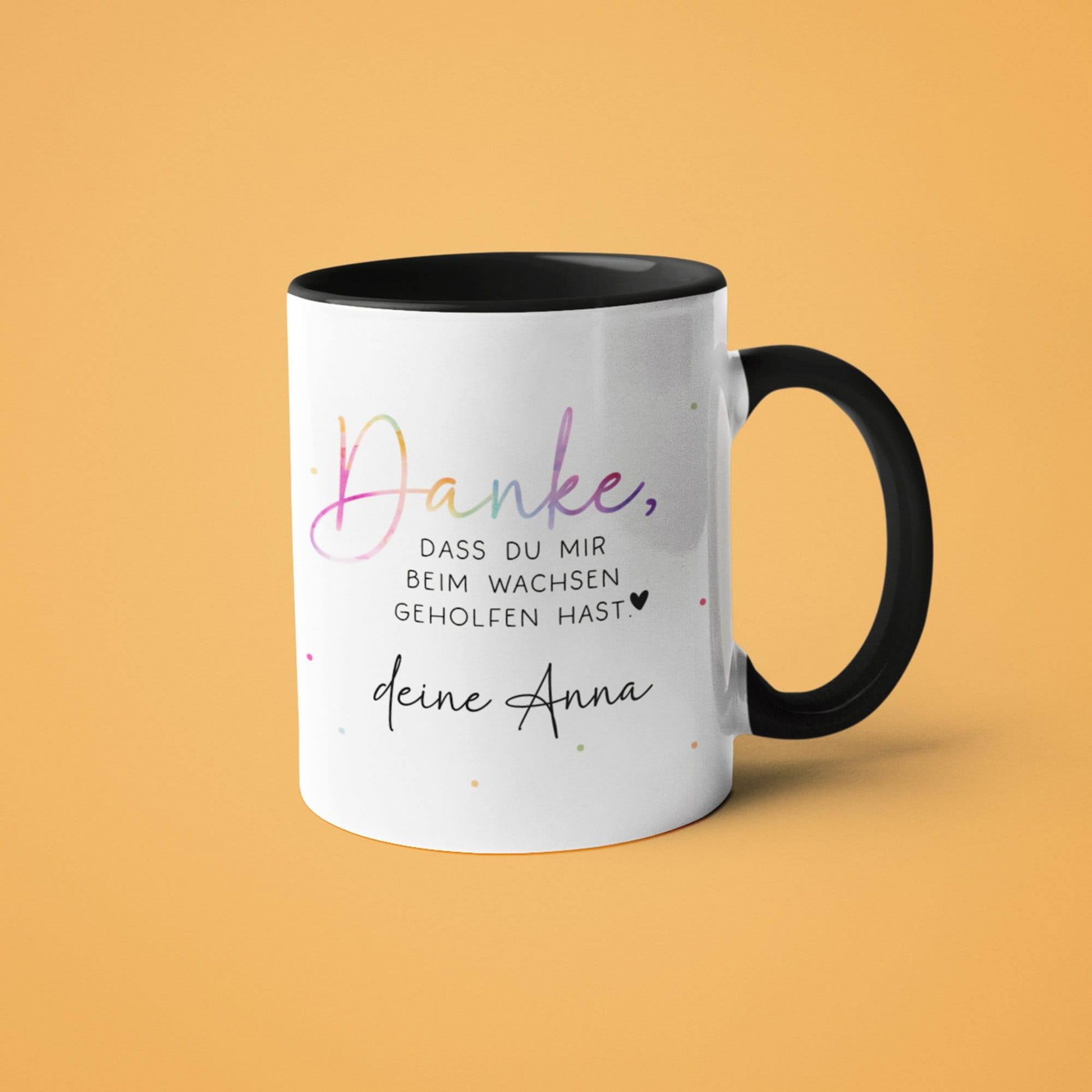 Personalisierte Tasse - Danke dass du mir beim wachsen geholfen hast - Erzieherin Tasse - Tasse Erzieherin Abschied - Wunschnamen - Geschenk  kleinebuchstaben Tasse - Schwarz  