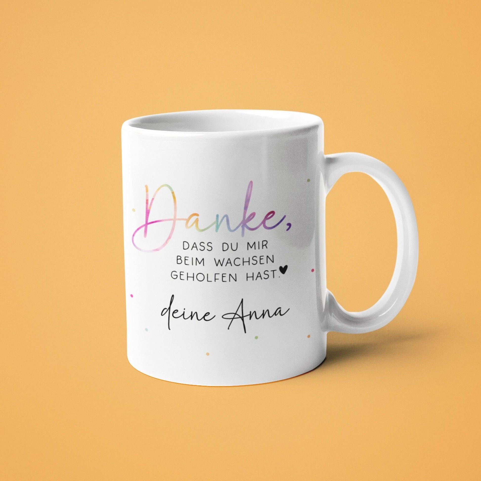 Personalisierte Tasse - Danke dass du mir beim wachsen geholfen hast - Erzieherin Tasse - Tasse Erzieherin Abschied - Wunschnamen - Geschenk  kleinebuchstaben Tasse - Weiß  