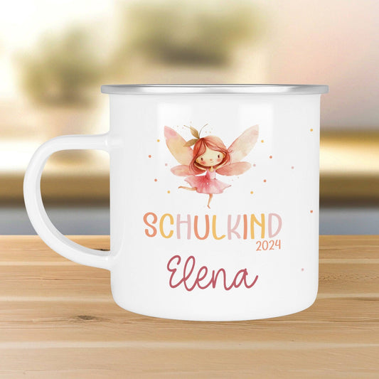 Schulanfang Ballerina Kindertasse Schulkind Fee Name Emaille Tasse Kind Kindergeschirr personalisiert Kinder Geschenk Zahnputzbecher  kleinebuchstaben   