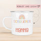 Schulanfang Regenbogen Kindertasse Schulkind Name Emaille Tasse Kind Kindergeschirr personalisiert Kinder Geschenk Geburtstagsgeschenk  kleinebuchstaben   
