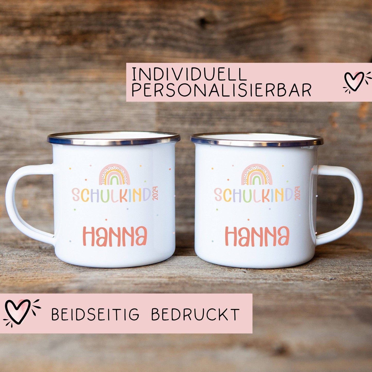 Schulanfang Regenbogen Kindertasse Schulkind Name Emaille Tasse Kind Kindergeschirr personalisiert Kinder Geschenk Geburtstagsgeschenk  kleinebuchstaben   