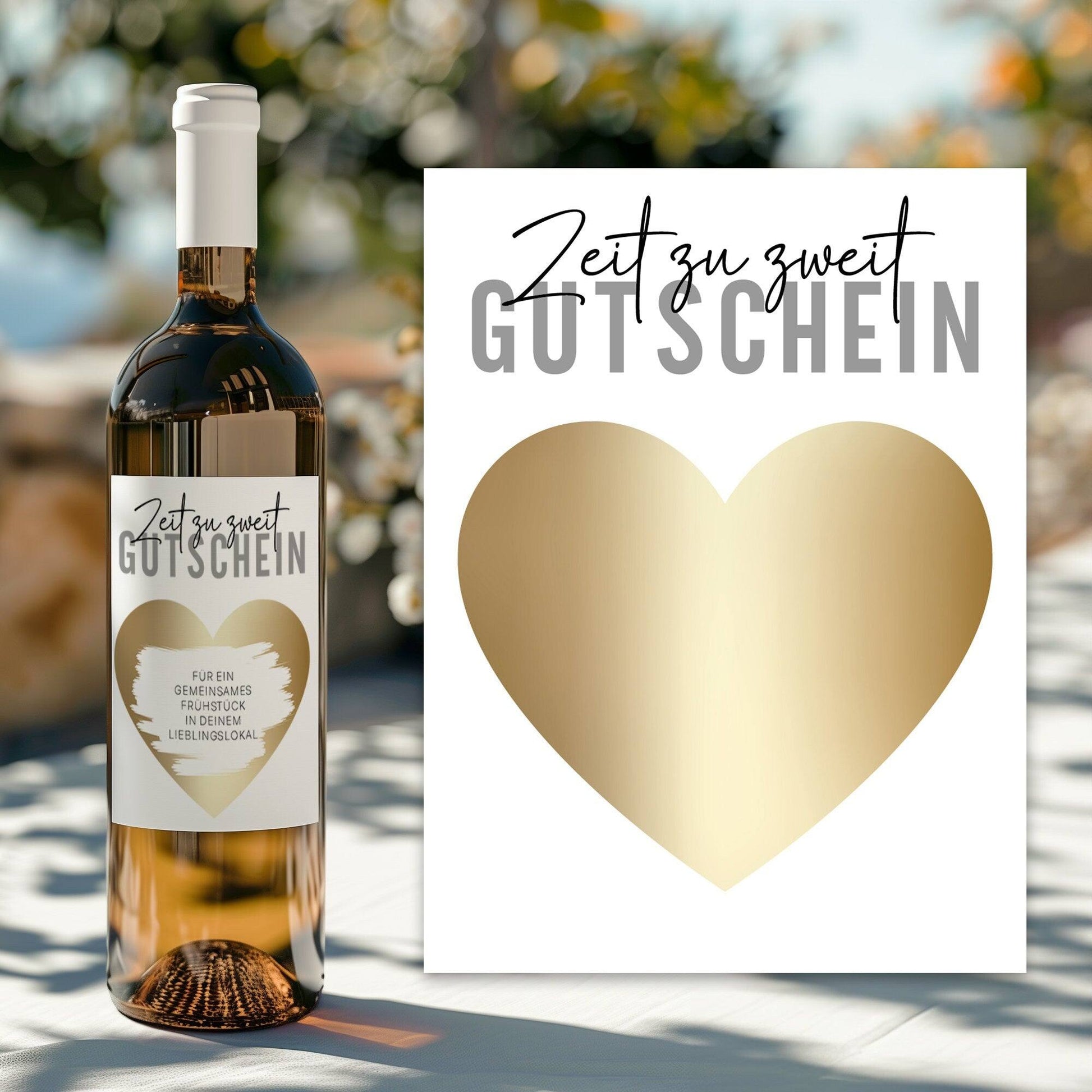 Weinetikett Rubbellos - Zeit zu zweit Gutschein - Personalisiertes Weinflaschen-Etikett - Weihnachten Geburtstag Valentinstag Geschenk  kleinebuchstaben   