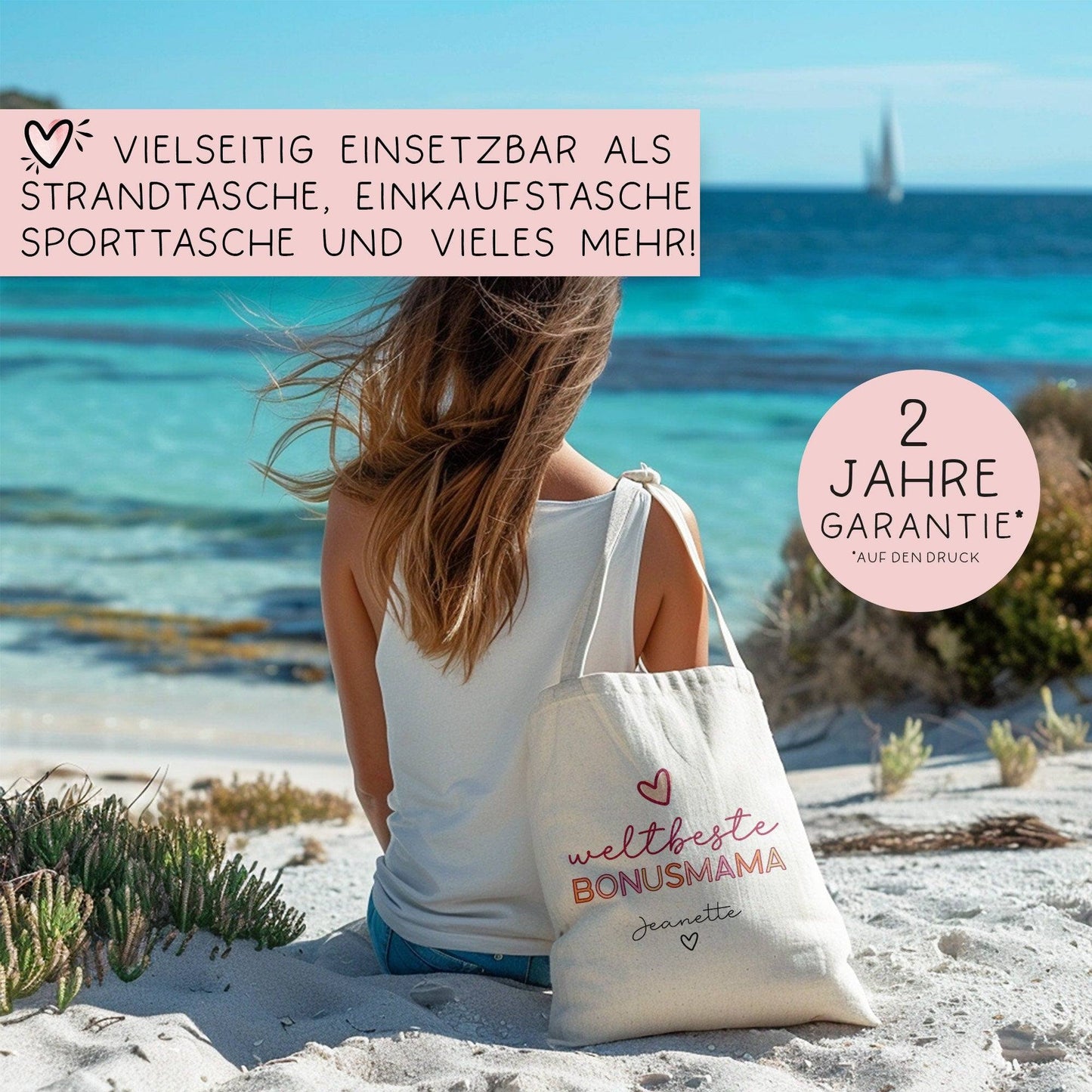 Weltbeste Bonus Mama Tasche Stoffbeutel - mit Wunschname - Einkaufstasche - Bonusmama Mutterliebe Geschenkidee Muttertag - Personalisiert  kleinebuchstaben   