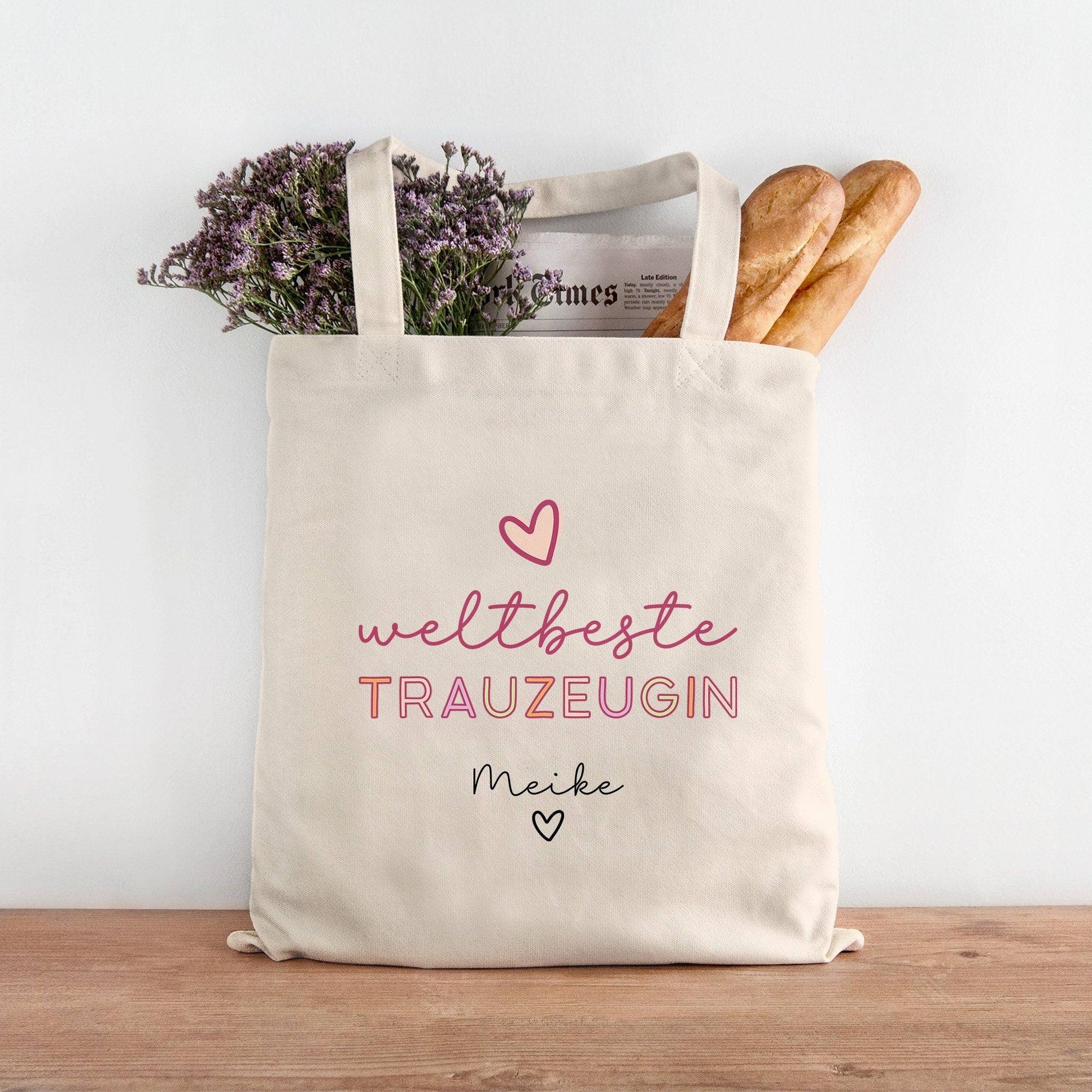 Weltbeste Trauzeugin Tasche Stoffbeutel - mit Wunschname - Einkaufstasche - Tolle Geschenkidee mit Namen zum Geburtstag Personalisiert  kleinebuchstaben   