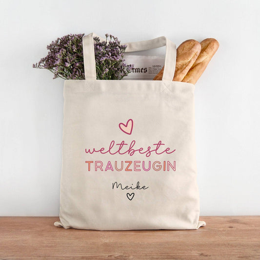 Weltbeste Trauzeugin Tasche Stoffbeutel - mit Wunschname - Einkaufstasche - Tolle Geschenkidee mit Namen zum Geburtstag Personalisiert  kleinebuchstaben   