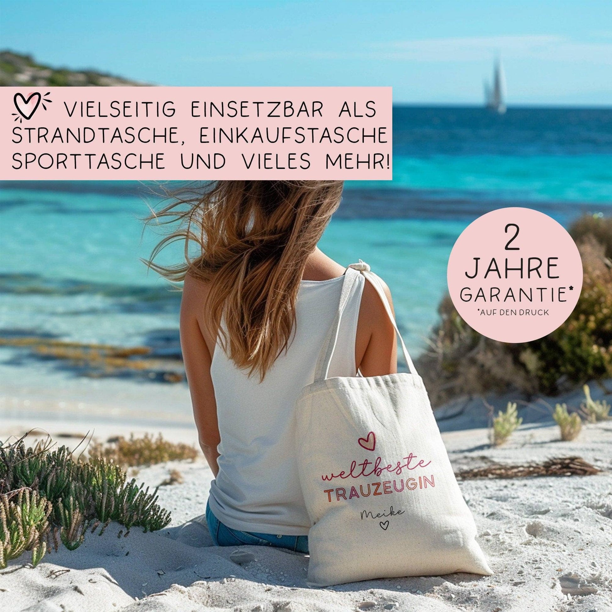 Weltbeste Trauzeugin Tasche Stoffbeutel - mit Wunschname - Einkaufstasche - Tolle Geschenkidee mit Namen zum Geburtstag Personalisiert  kleinebuchstaben   