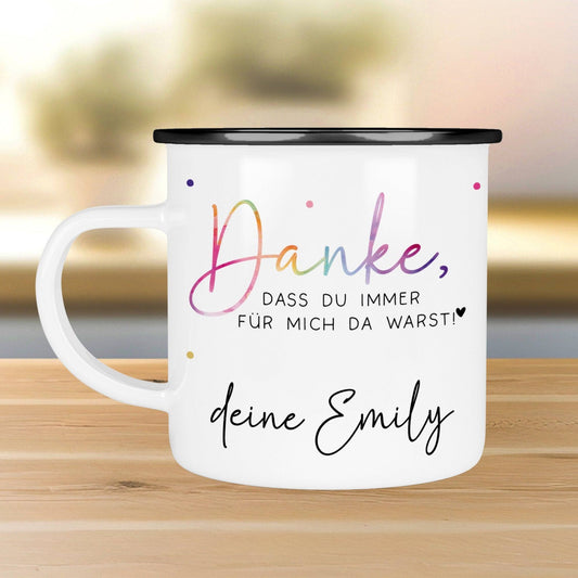 Abschiedsgeschenk Erzieherin Geschenk Abschiedsgeschenk Lehrerin Dankeschön Geschenk Tasse - Danke - Emaille Tasse Becher - Schwarz, Silber  kleinebuchstaben Danke das du immer.. Schwarz 