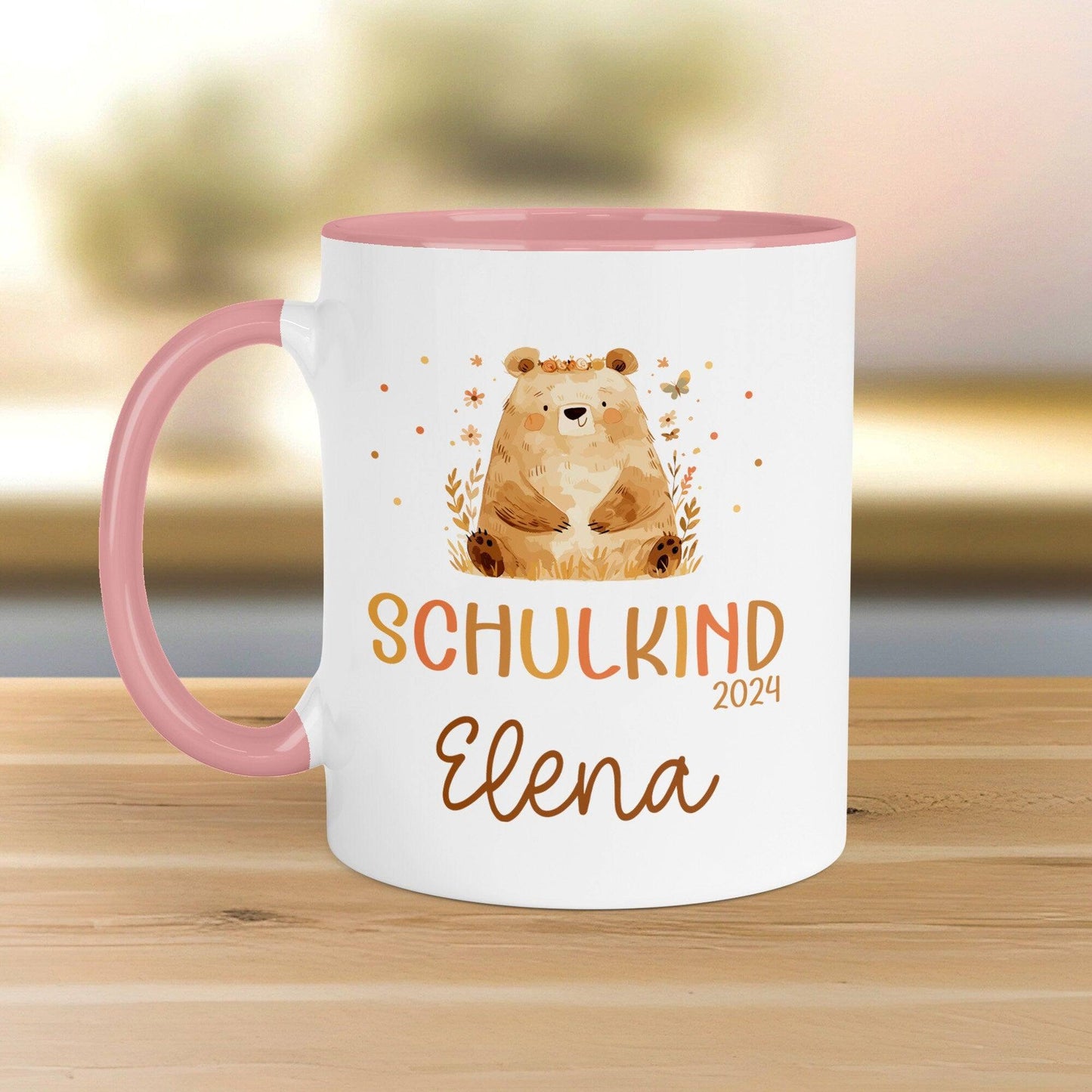Bär Kindertasse Schulkind 2024 Name Kakao Tasse Kind Kindergeschirr personalisiert Kinder Geschenk Geburtstagsgeschenk  kleinebuchstaben   