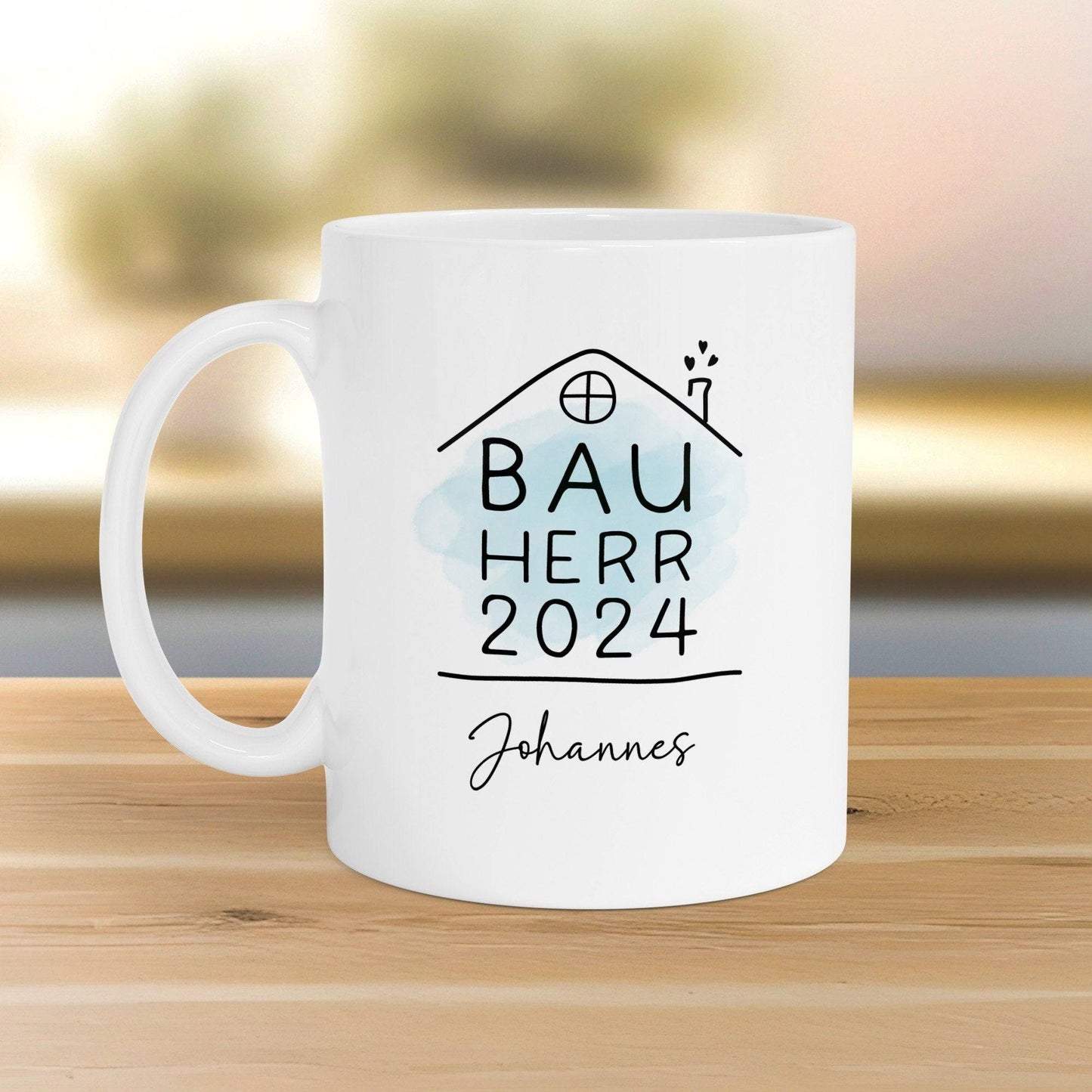 Bauherr Tasse Personalisiert 2024 Name, Richtfest Geschenk, Becher Geschenke zum Richtfest, Geschenkideen zum Hausbau Einweihung Hausbauer -330ml  kleinebuchstaben   