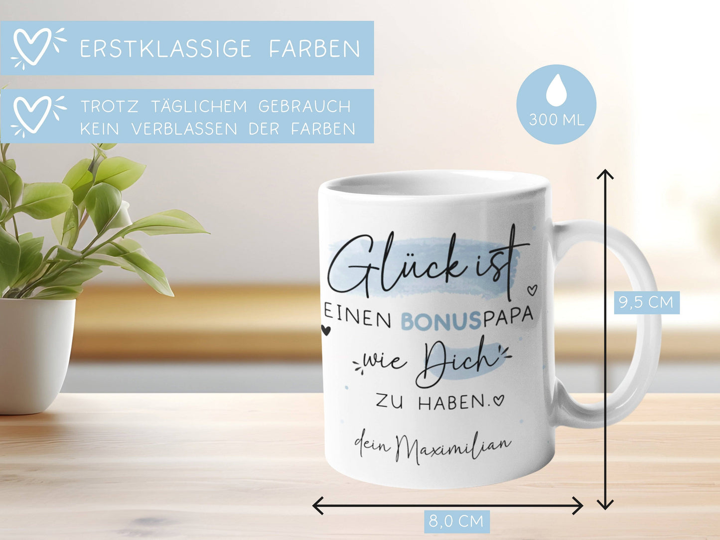 Personalisierte Tasse Bonuspapa zum Vatertag - Geburtstag - Kaffeetasse mit Wunschnamen. Geschenk, Vatertags Geschenk, Weihnachtsgeschenk  kleinebuchstaben   