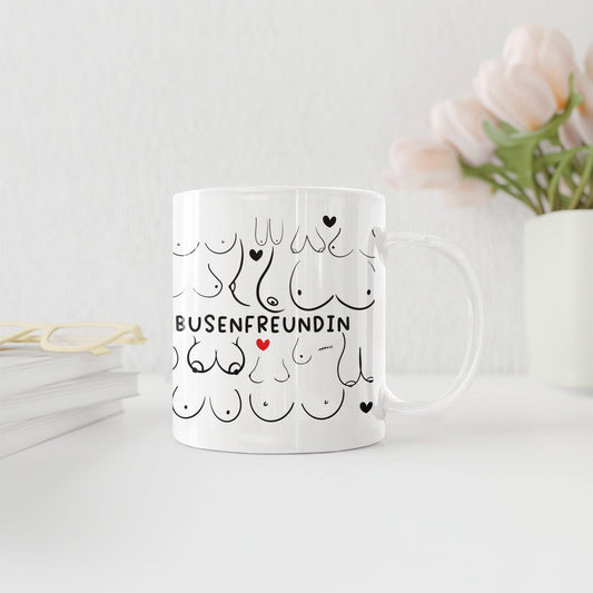 Busenfreundin Tasse Kaffeetasse Teetasse in weiß | Für die beste Freundin - BFF - Muttertag Geschenk - liebste Freundin - mit Namen - 330ml  kleinebuchstaben Busenfreundin Tasse Innen & Henkel - Weiß 