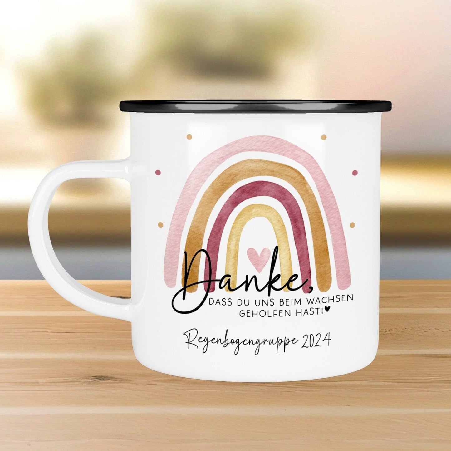 Danke das du uns beim Wachsen geholfen hast Emaille Tasse - Regenbogen Abschiedsgeschenk für Erzieherin Geschenk Abschiedsgeschenk Lehrerin  kleinebuchstaben Danke das du uns ... Schwarz 