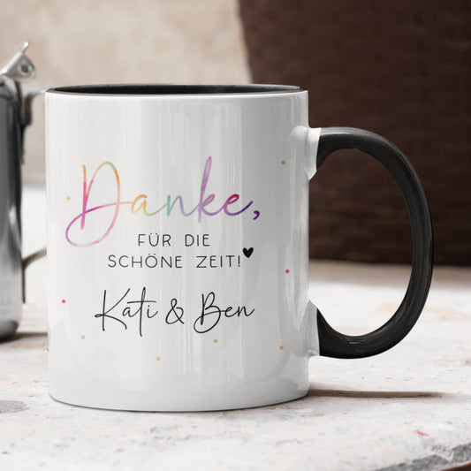 Danke für die schöne Zeit Tasse Personalisiert Wunschname Name - Geschenk zum Abschied Kollege Lehrerin Kollegin Freundin Abschiedsgeschenk Jobwechsel  kleinebuchstaben Innen&Henkel-Schwarz  