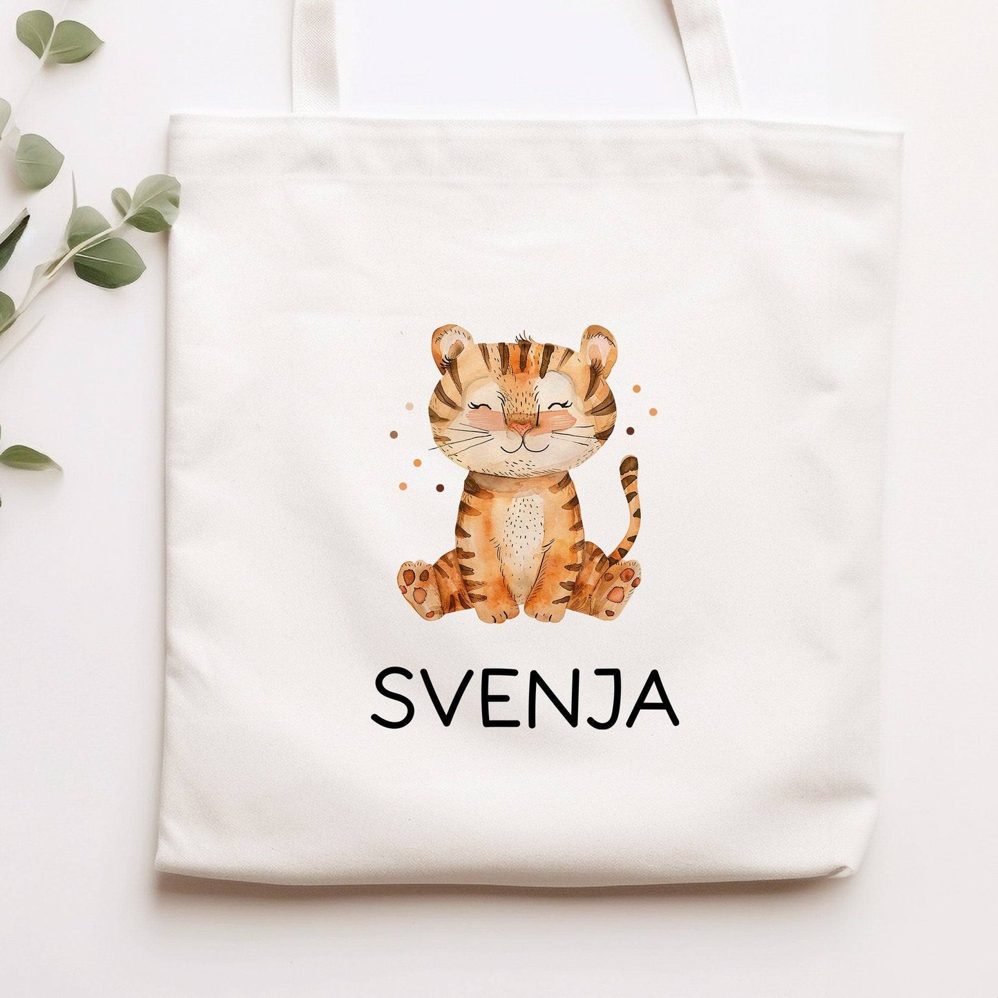 Einschulung Stofftasche mit Namen Tiger personalisiert Kinder-Beutel als Sporttasche, Wechselwäsche, Stoffbeutel Kita, Schule & Kindergarten  kleinebuchstaben   