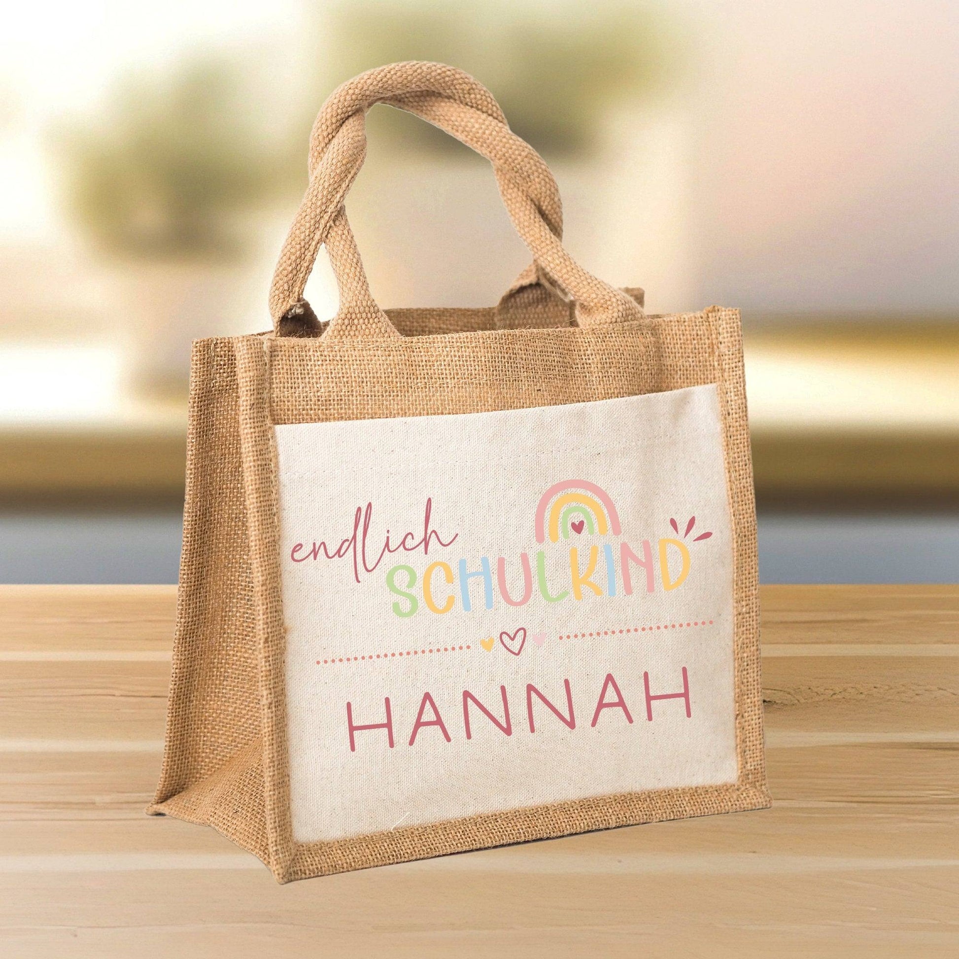 Endlich Schulkind Tasche 2024 personalisiert mit Namen Schultasche, Geschenk Einschulung, personalisierte Jutetasche, Einschulungsgeschenk  kleinebuchstaben   