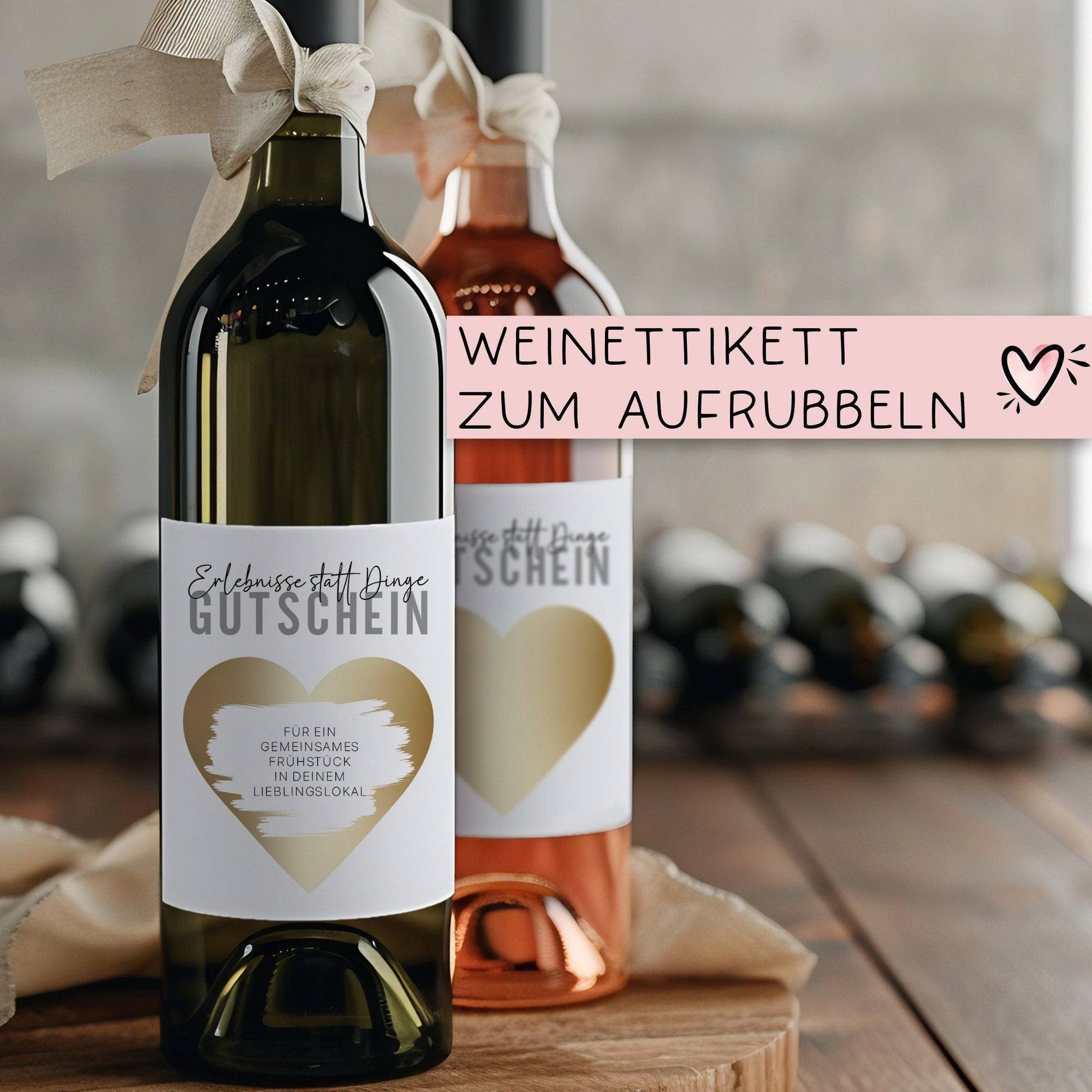 Gutschein Weinflaschen-Etikett | Personalisiertes Wein Flaschen Etikett | Rubbellos Weinetikett Weihnachten Geburtstag Geschenk Freundin  kleinebuchstaben Erlebnisse - Gold  