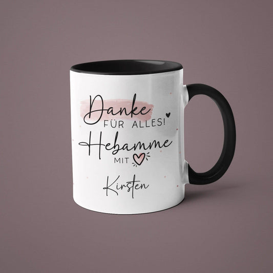 Hebamme mit Herz personalisierte Tasse - Danke für Alles! Geschenkidee mit Wunschtext - Geschenk - Hebamme Dankeschön - Schwangerschaft  kleinebuchstaben   