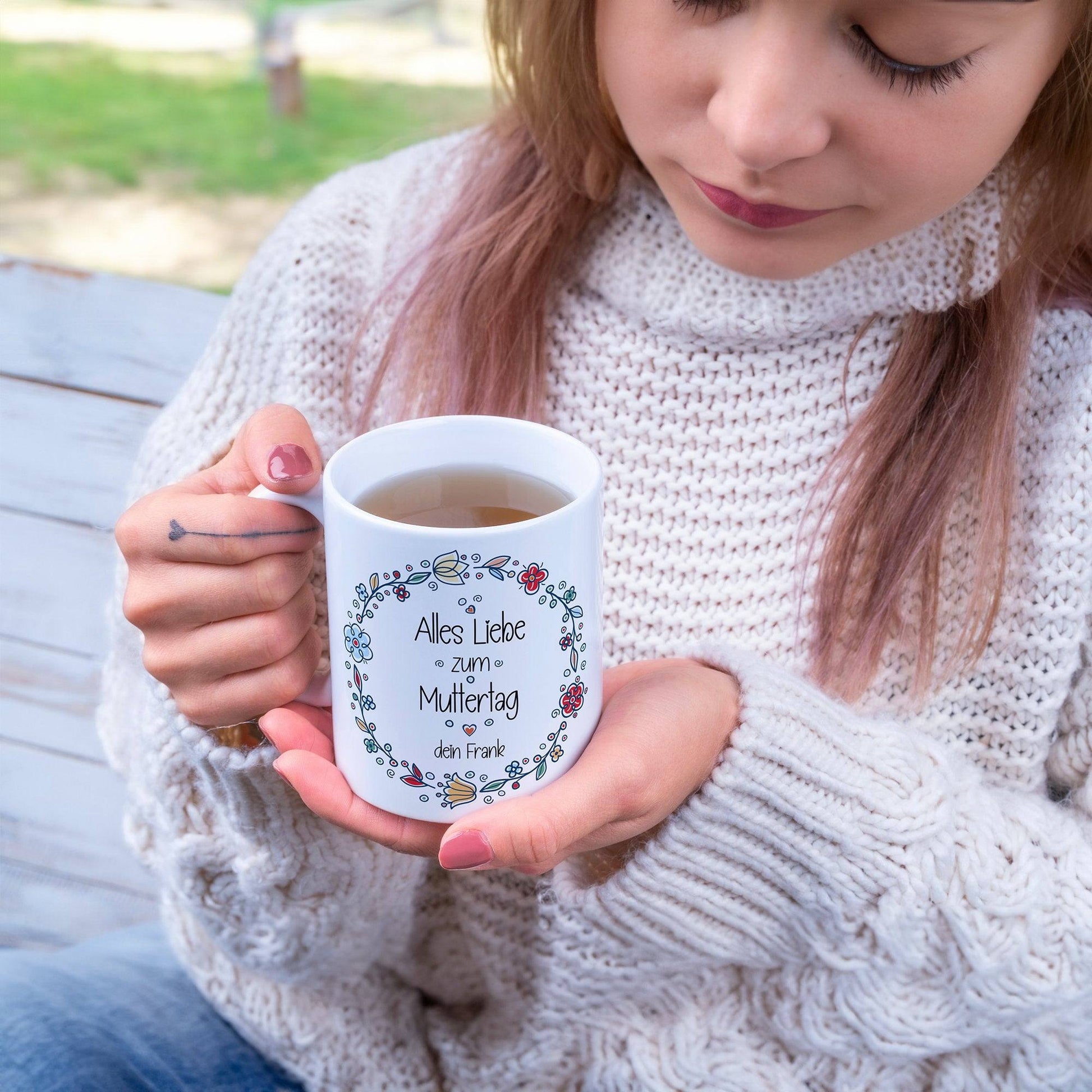 Personalisierte Tasse zum Muttertag mit eigenen Namen • Motiv: Alles liebe zum Muttertag • Kaffeetasse • Teetasse • Geschenk für die Mama  kleinebuchstaben   