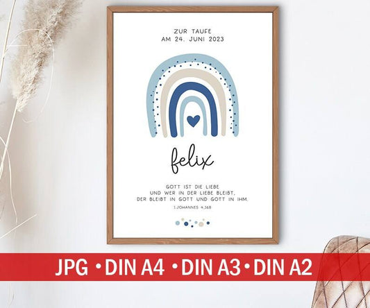 Taufgeschenk Taufe Poster personalisiert Patenkind Regenbogen Junge mit Namen- Geschenke Taufpate Patengeschenk Patenonkel Patentante Spruch  kleinebuchstaben   