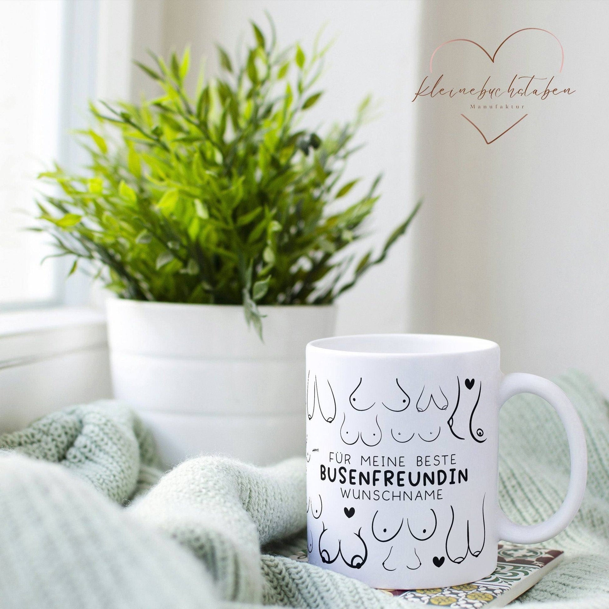 Personalisierte Busenfreundin Tasse in weiß | Für die beste Freundin - BFF - Muttertag Geschenk - liebste Freundin - mit Namen - 330ml  kleinebuchstaben   