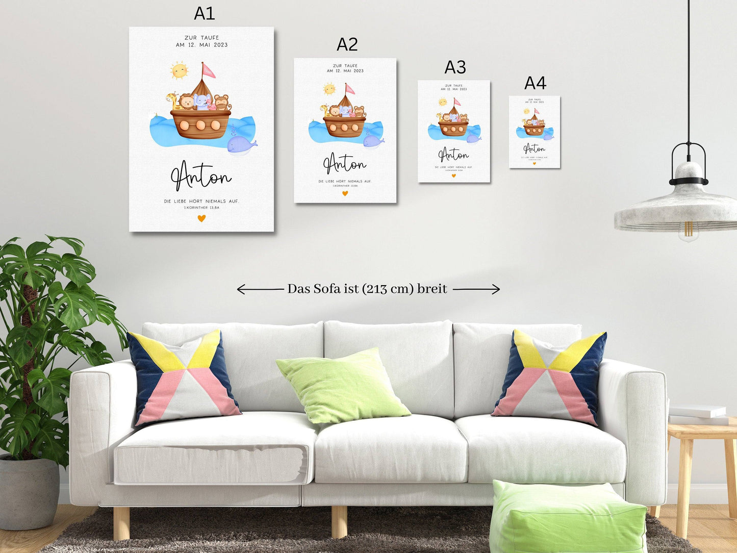 Personalisiertes Poster zur Taufe mit eigenen Namen und Taufspruch Arche Noah | Taufposter| Geschenk zur Taufe | Geschenk für Patenkind  kleinebuchstaben   