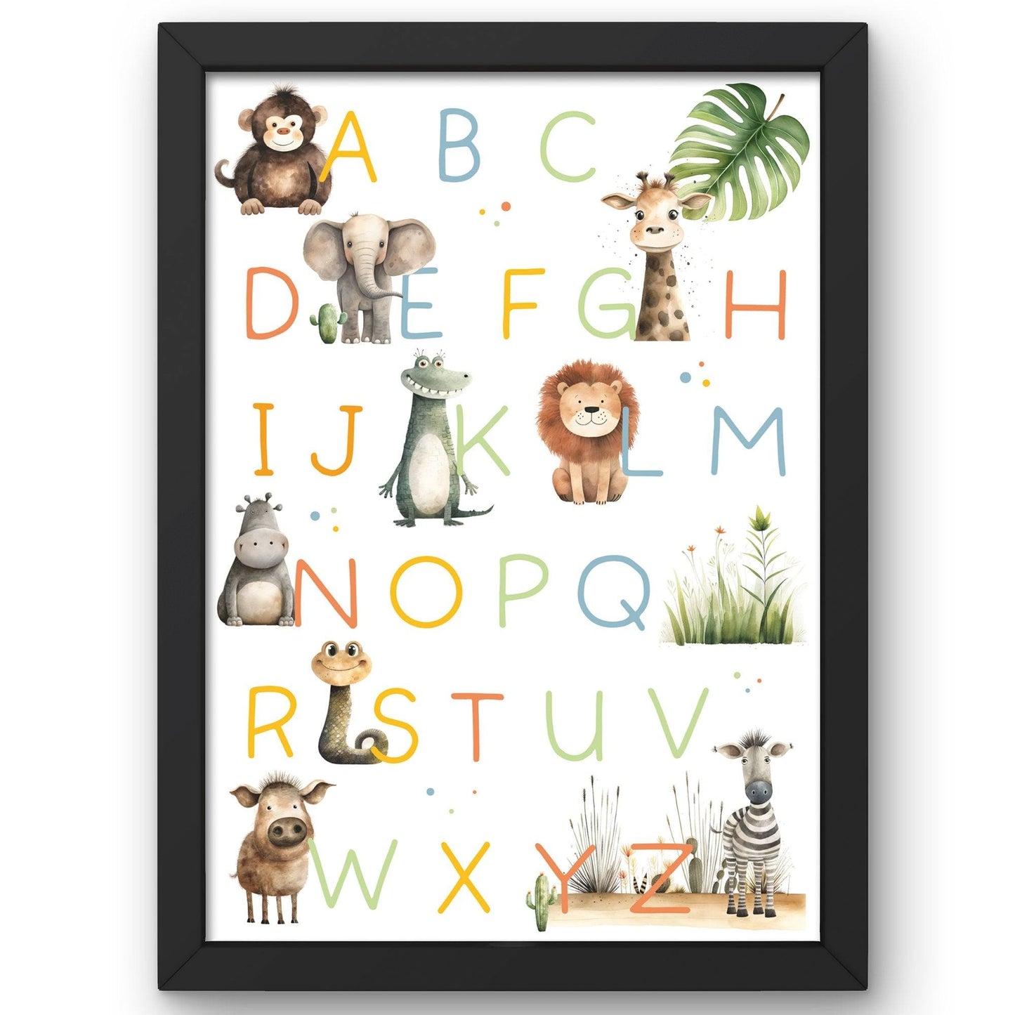 ABC Poster, Tieralphabet - DIN A4 oder A3 | Afrikanisches Safari Alphabet Tiere | Lernposter fürs Kinderzimmer mit süßen Tier-Motiven.  kleinebuchstaben Digitaler Download  