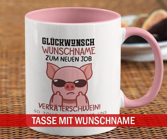 Personalisierte Tasse mit Spruch: Glückwunsch zum neuen Job Verräter! - Abschiedsgeschenk Kollegen - Kaffeetasse als Geschenk zum Abschied  kleinebuchstaben   