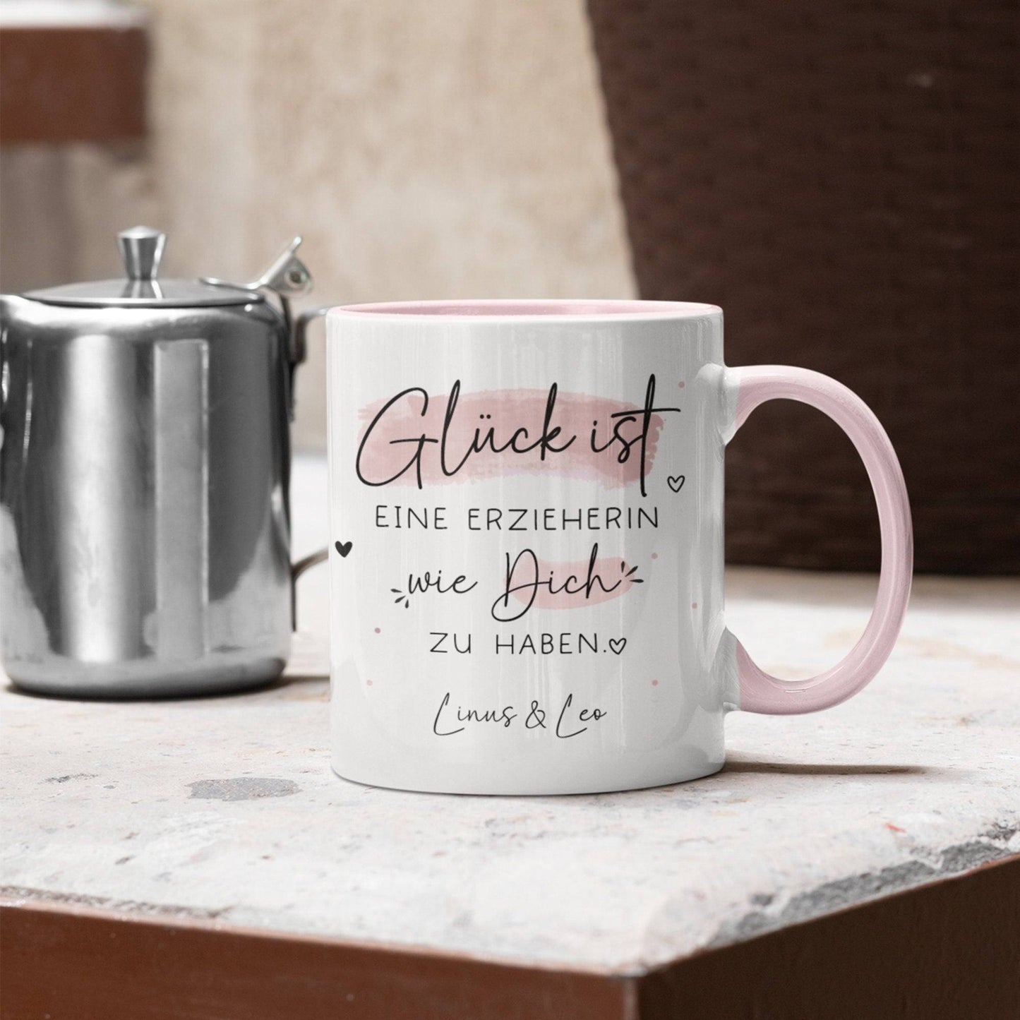 Personalisierte Tasse – Glück ist eine ERZIEHERIN wie dich zu haben -Geschenk zum Geburtstag, Ostern, Weihnachten mit Wunschnamen,Betreuerin  kleinebuchstaben   