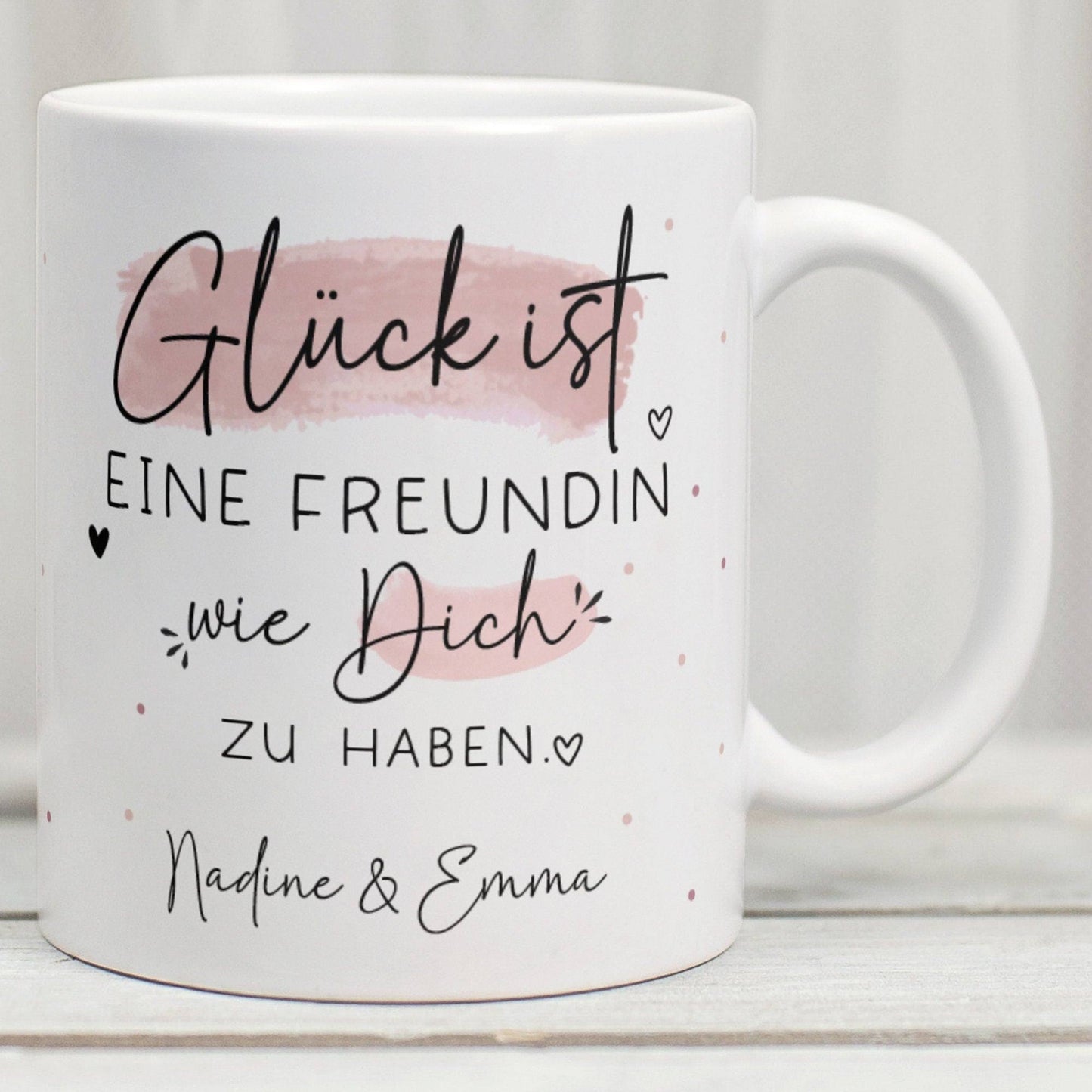 Handgefertigte Personalisierte Tasse – Glück ist eine FREUNDIN wie dich zu haben - Geschenk zum Geburtstag, Ostern, Weihnachten -Wunschnamen  kleinebuchstaben Freundin - Weiß  