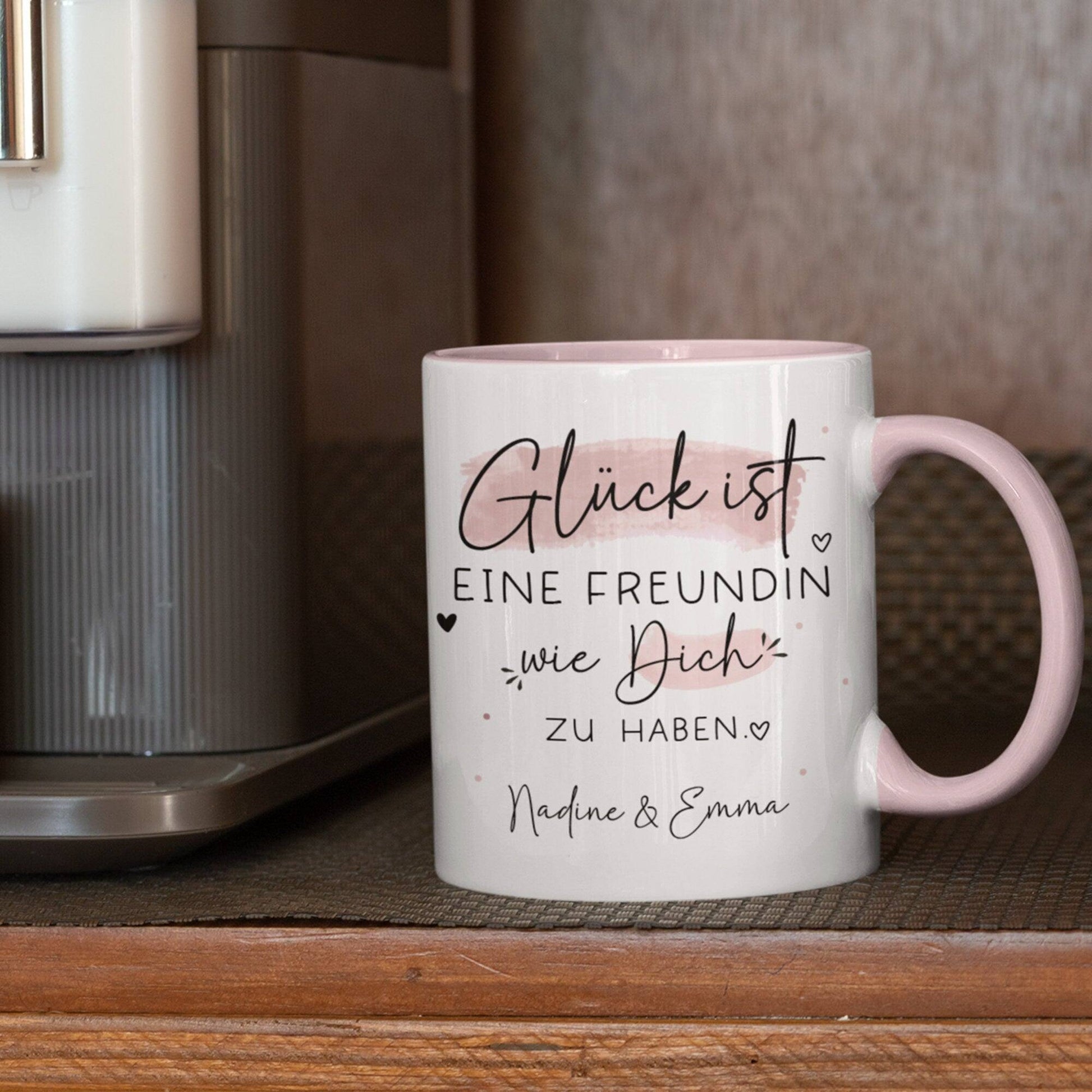 Personalisierte Tasse – Glück ist eine FREUNDIN wie dich zu haben - Geschenk zum Geburtstag, Ostern, Weihnachten -Wunschnamen  kleinebuchstaben   