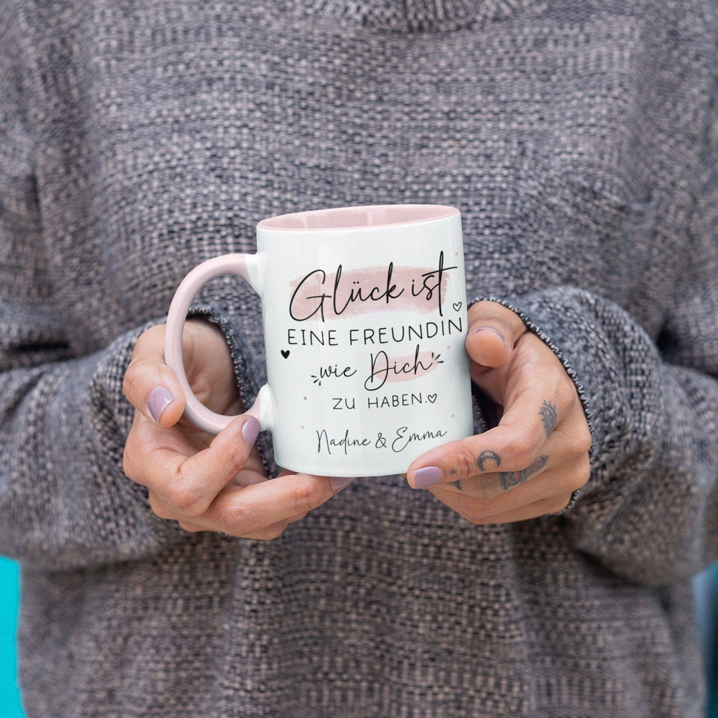 Personalisierte Tasse – Glück ist eine FREUNDIN wie dich zu haben - Geschenk zum Geburtstag, Ostern, Weihnachten -Wunschnamen  kleinebuchstaben   