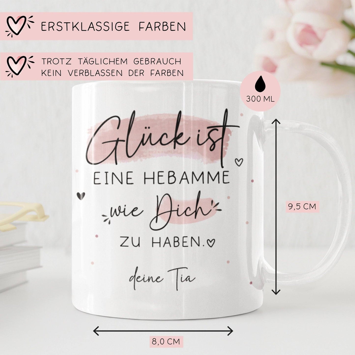 Personalisierte Tasse Namen – Glück ist eine HEBAMME wie dich zu haben - Geschenk zum Geburtstag, Ostern, Weihnachten -Wunschnamen  kleinebuchstaben   